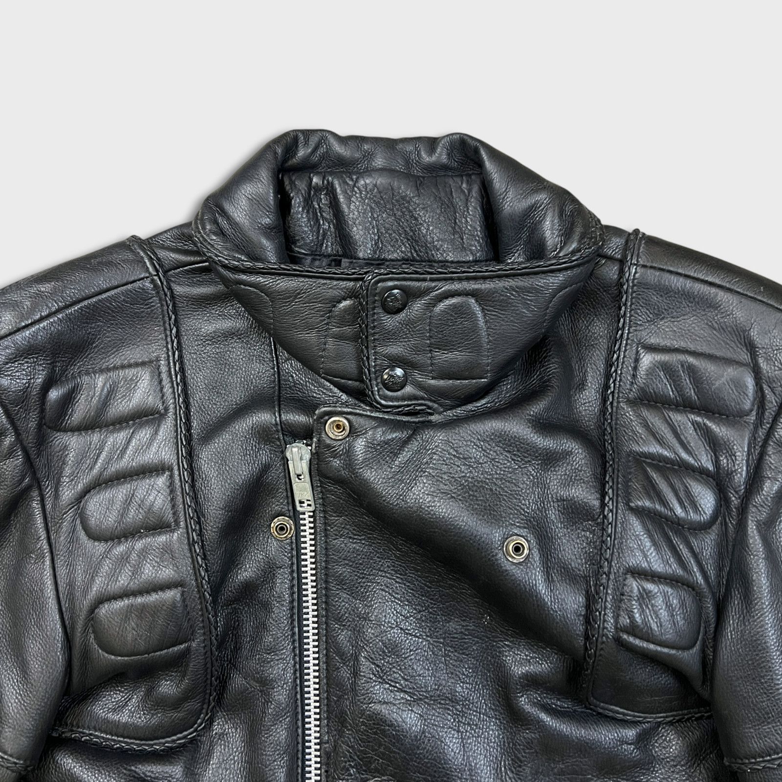 Vintage Vintage 80s Leather Ranch Motorcycle Jacket Padded Biker Size US L / EU 52-54 / 3 - 3 Thumbnail