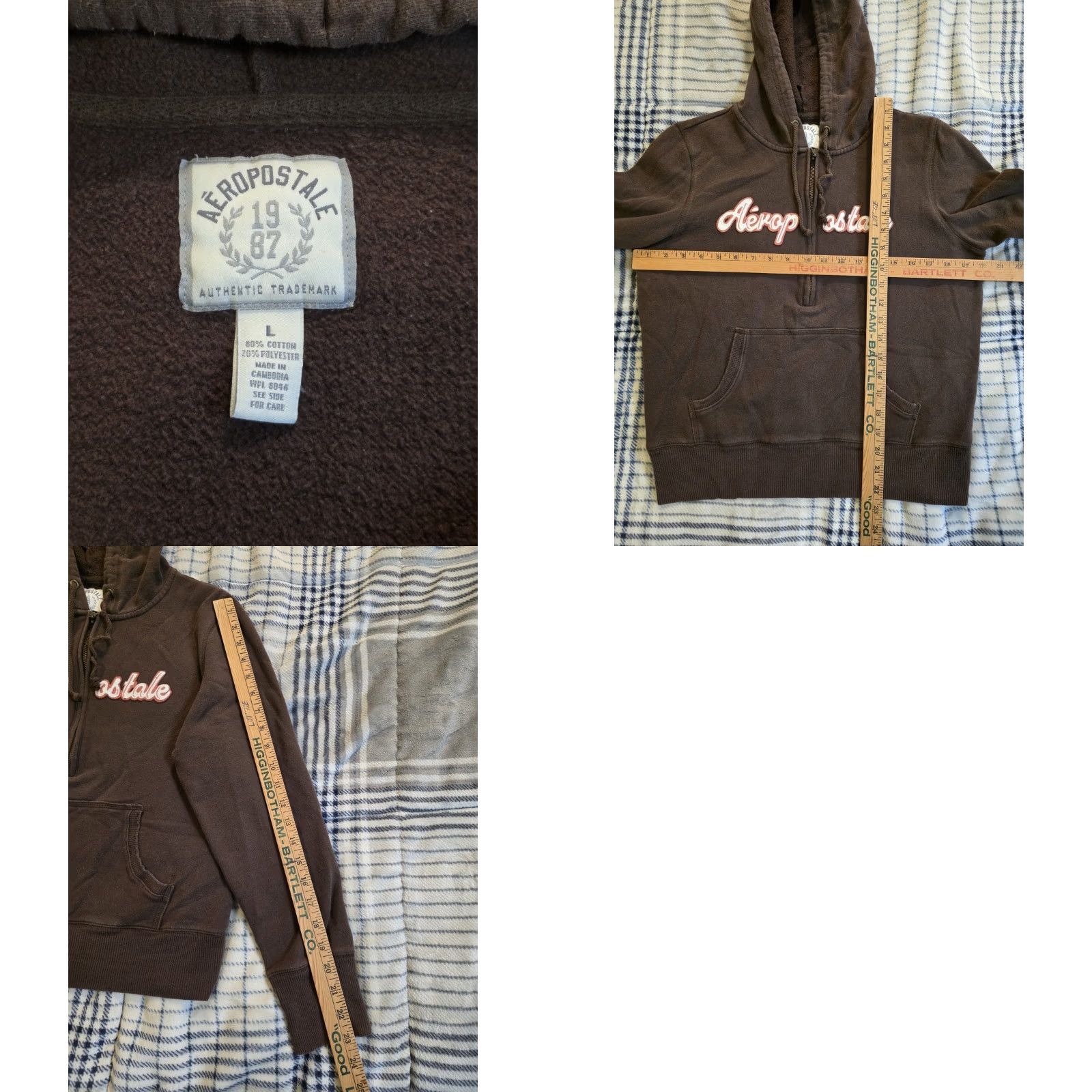 Vintage VINTAGE Aeropostale 1/2 Zip Hoodie Brown Womens Large Embroidered Spellout Logo Pocket Hooded Crew Neck Fleece Cotton Polyester Fall Winter Spring Size L / US 10 / IT 46 - 8 Thumbnail