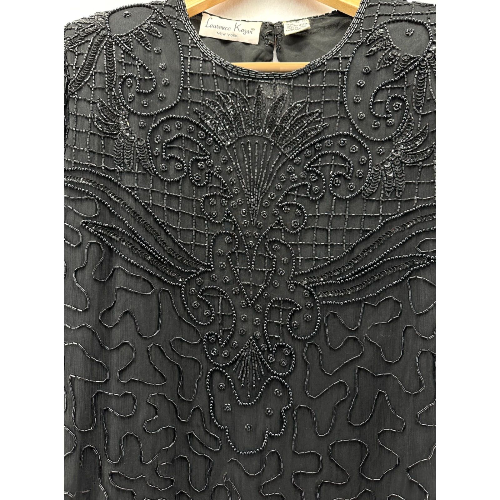 Vintage VINTAGE Laurence Kazar Dress Sheath Black Silk Beaded Formal Knee Length Medium Women’s 90s Size M / US 6-8 / IT 42-44 - 5 Thumbnail