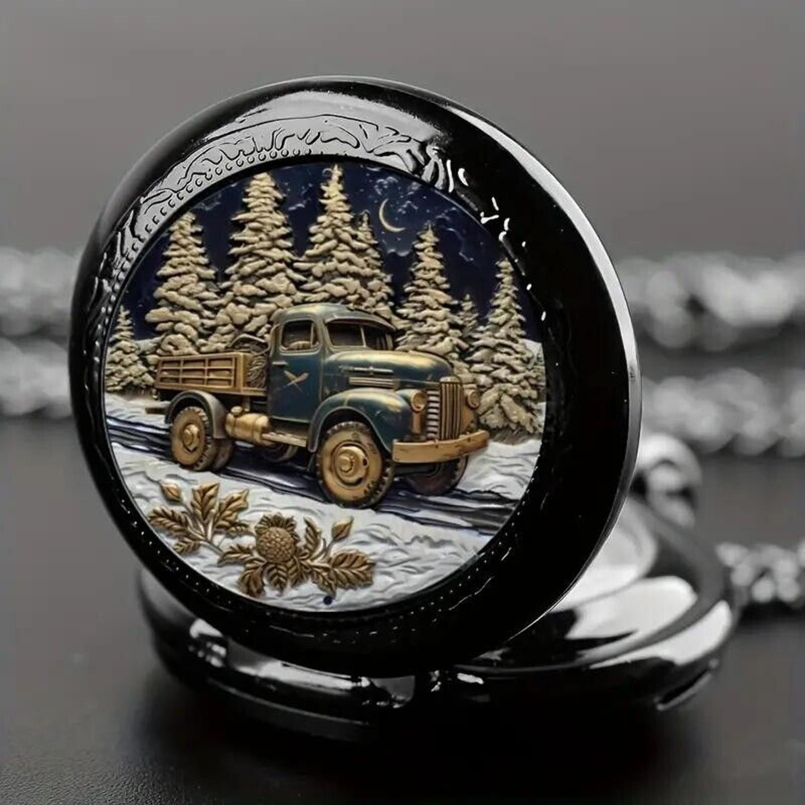 Other Black Quartz Pocket Watch • Retro Vintage Truck Size ONE SIZE - 2 Thumbnail