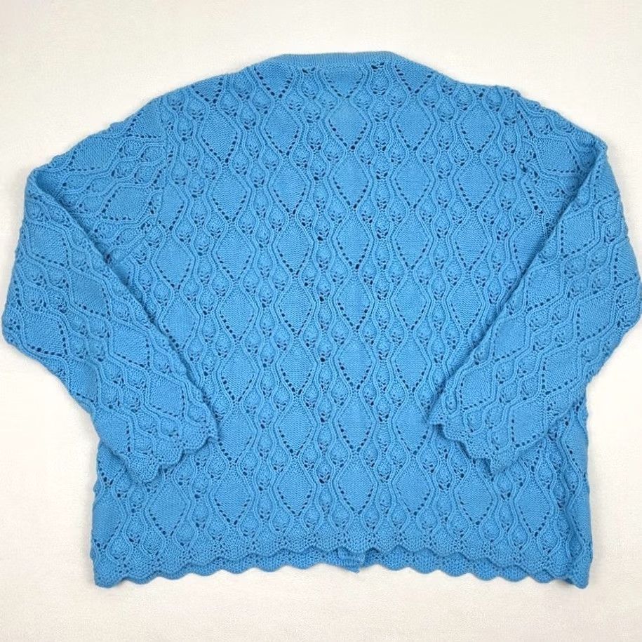 Vintage VINTAGE Wintuk Cardigan Sweater Womens XL Blue Pointelle Knit Scallop Acrylic Cardigan Women Regular Knit Sleeves Solid Pattern Size XL / US 12-14 / IT 48-50 - 6 Thumbnail