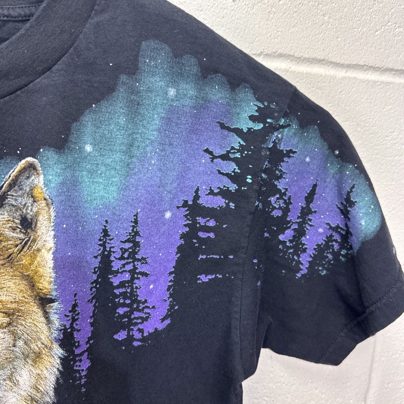 Vintage VINTAGE 1999 World Issue Grey Wolf Northern Lights Graphic T-Shirt Adult Large Black Double-Sided Nature Mens Size US L / EU 52-54 / 3 - 7 Thumbnail