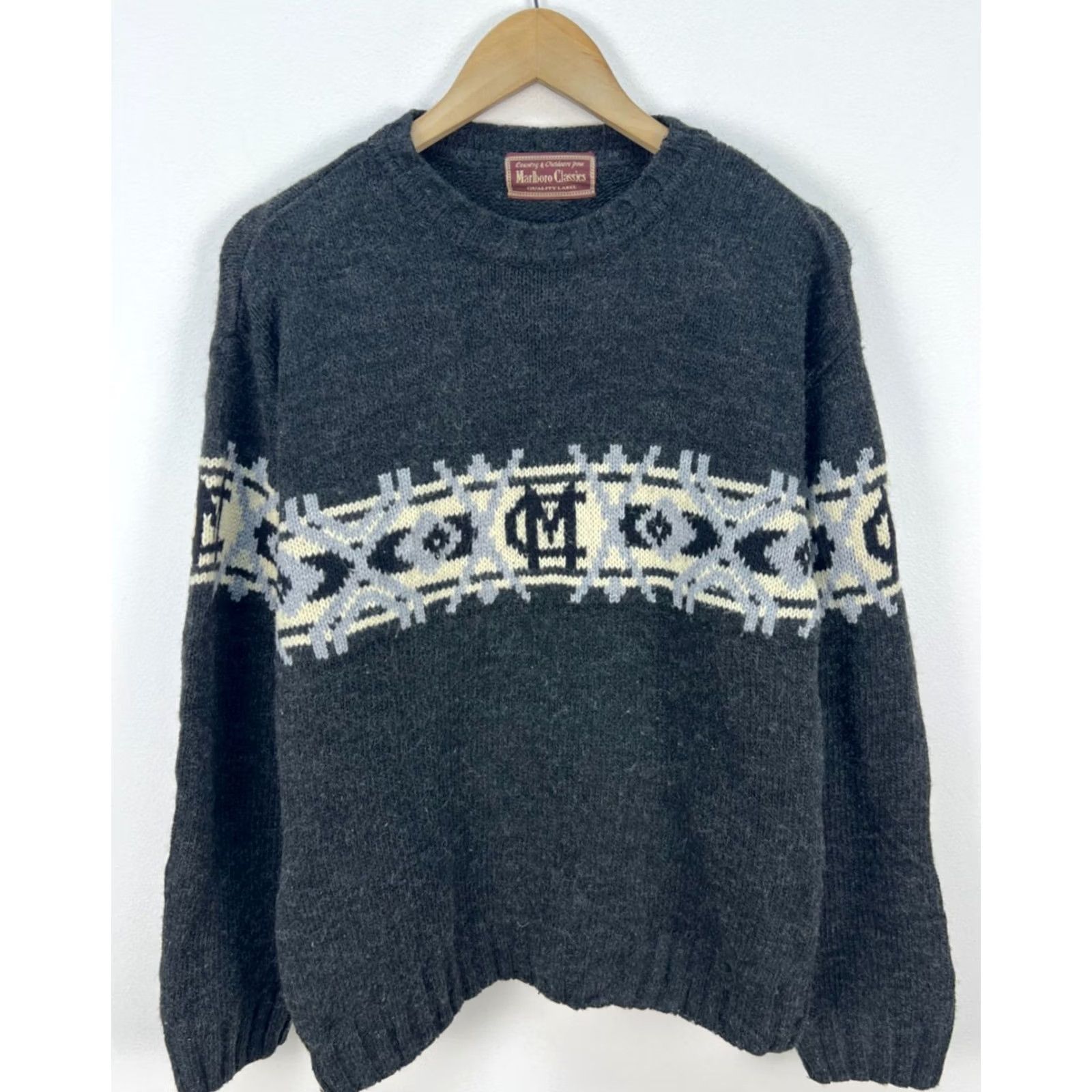 Marlboro Marlboro Classics Sweater Men L Gray Wool Aztec Geometric Knits 90s Pullover Winter Casual Vintage No Size US L / EU 52-54 / 3 - 2 Thumbnail