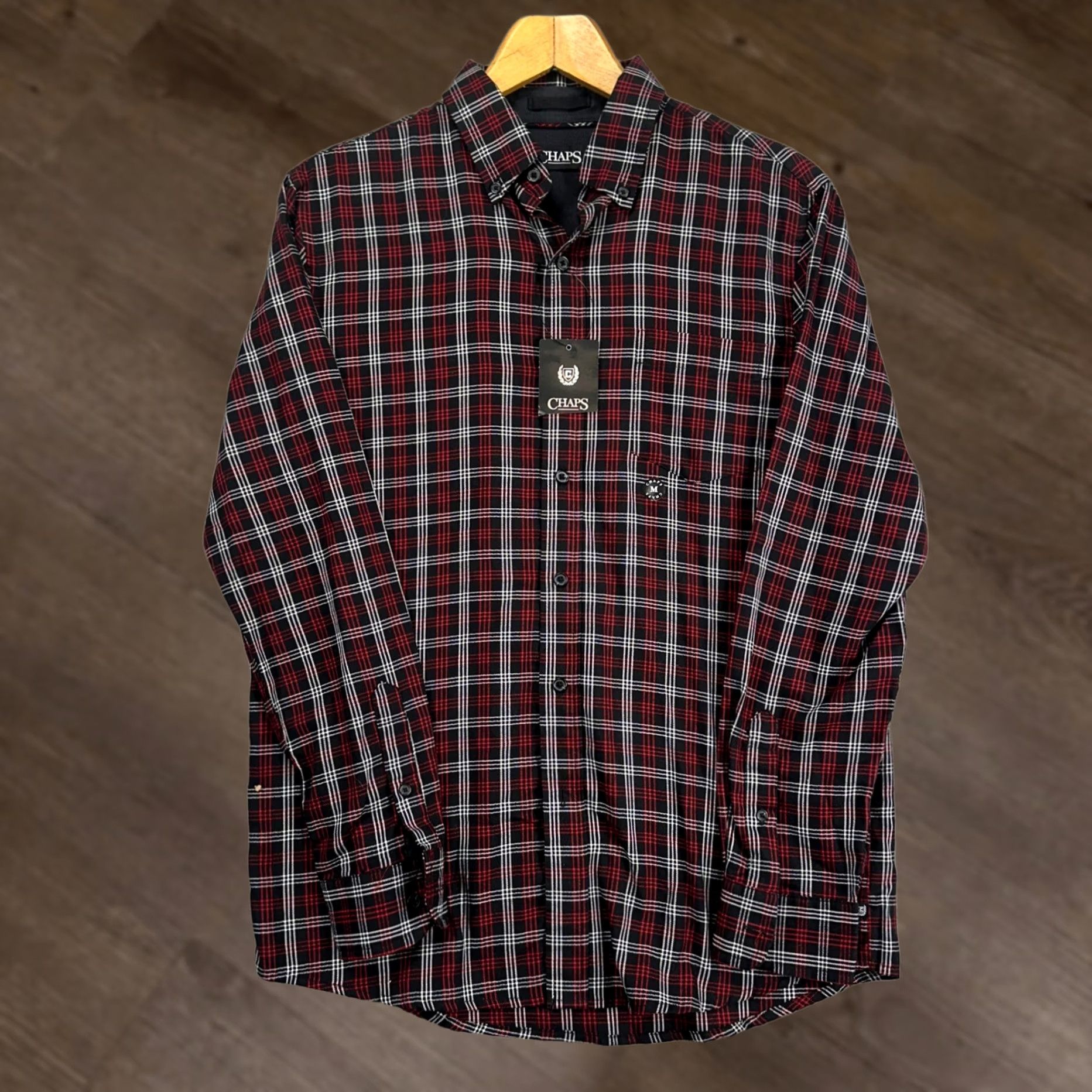 Chaps VINTAGE? No. Chaps Button Up Shirt Mens Medium Red Black Plaid Long Sleeve Pocket Casual NEW Size US M / EU 48-50 / 2 - 1 Thumbnail