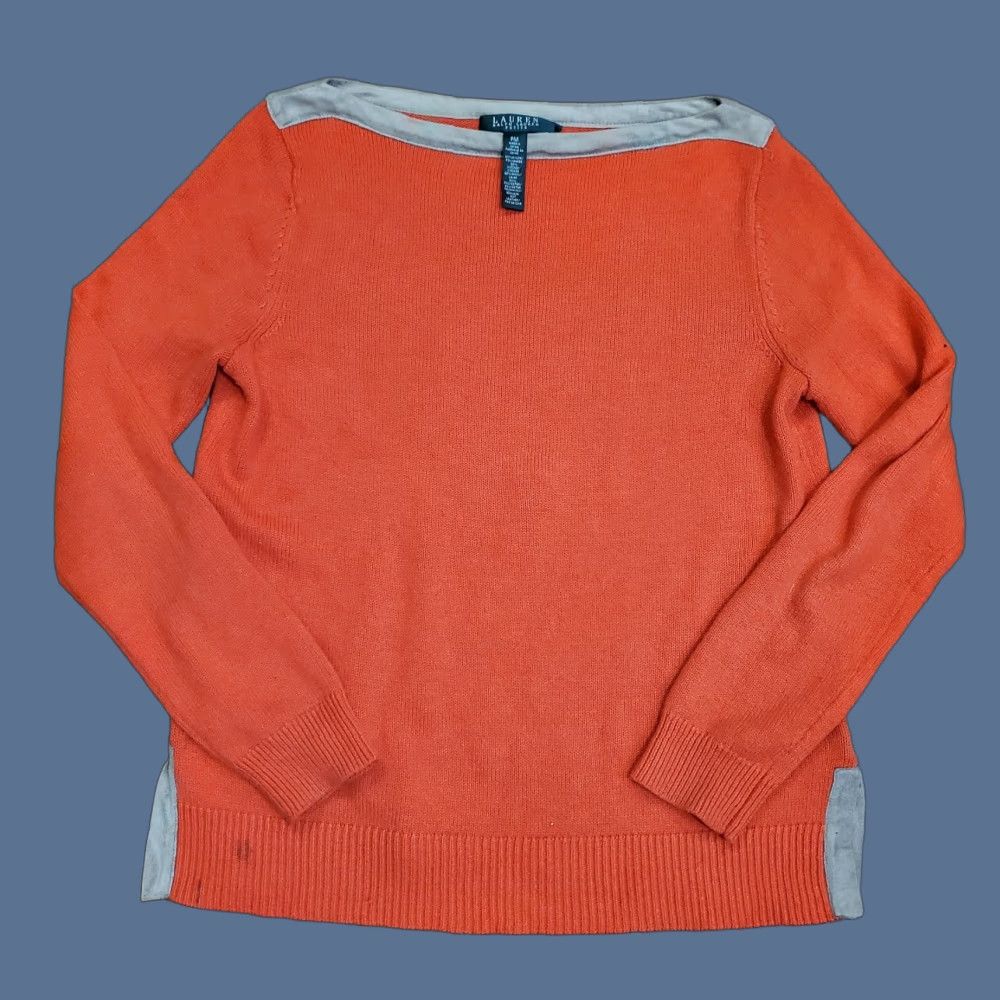 Ralph Lauren Lauren Ralph Lauren Sweater Womens Petite Medium Orange Boatneck Knit Trim Size M / US 6-8 / IT 42-44 - 1 Thumbnail