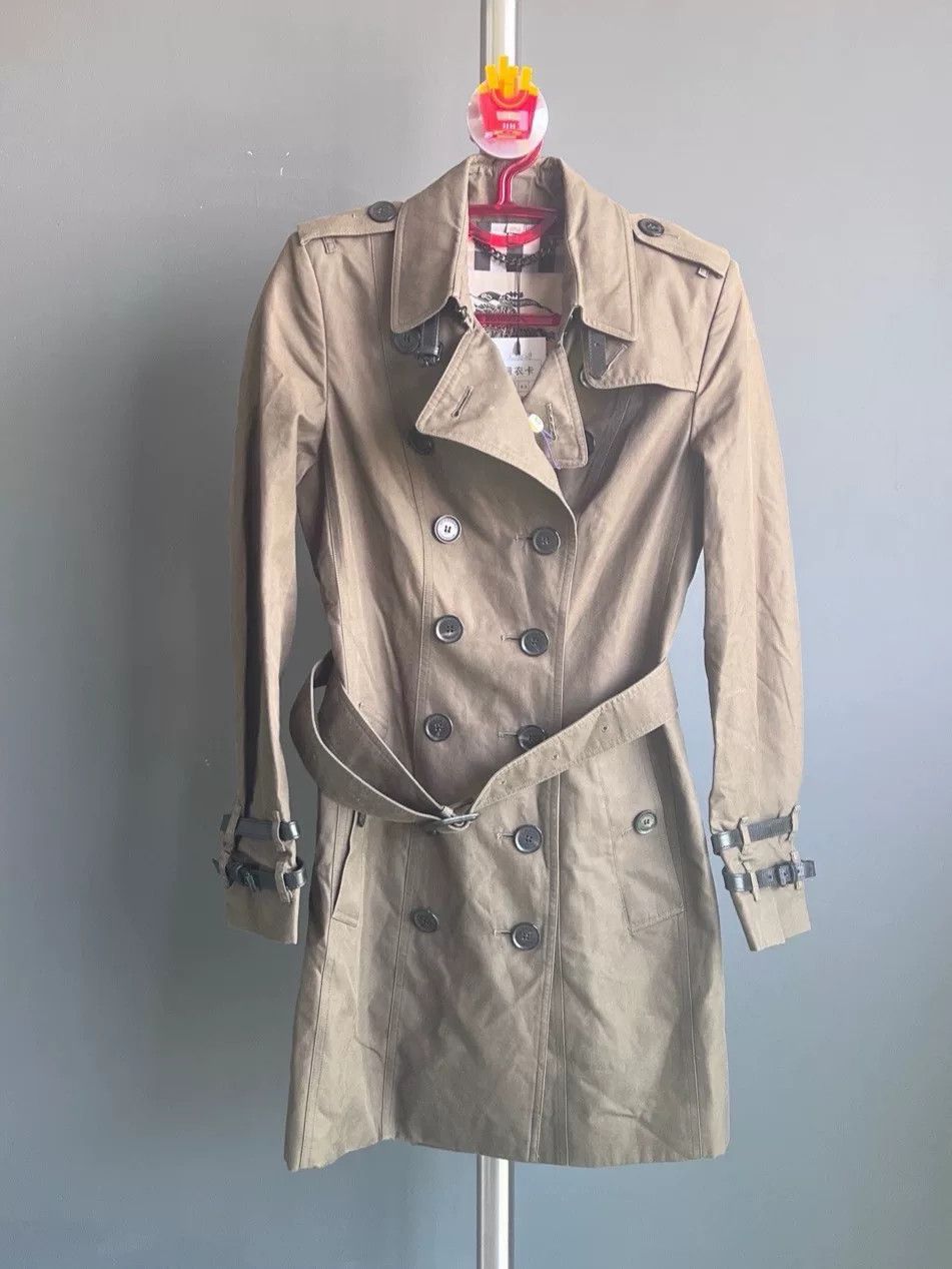 Burberry Solid Lapel Double-Breasted Trench Coat