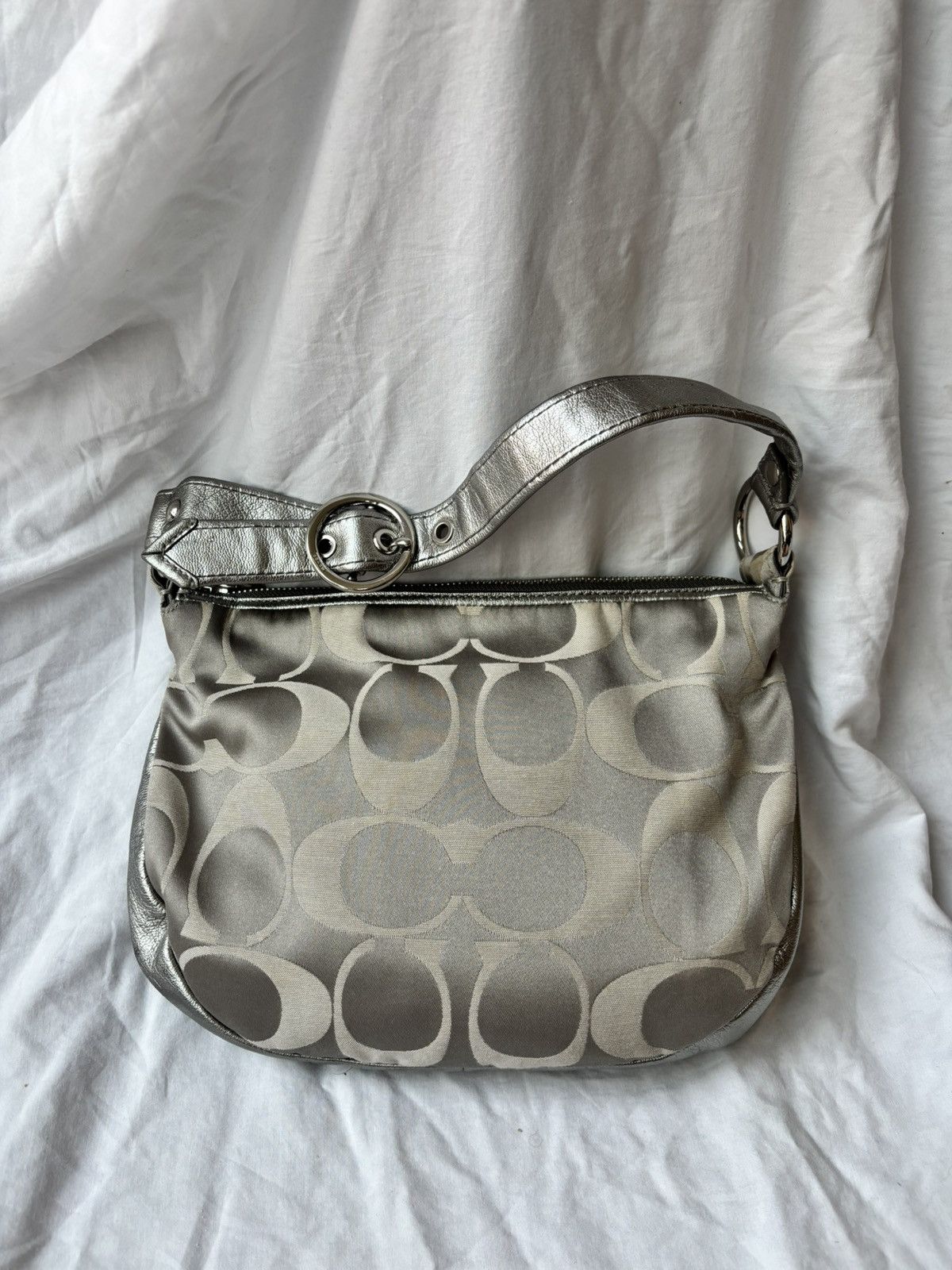 Coach Vintage Coach Metallic Signature Hobo Shoulder Bag Silver Size ONE SIZE - 6 Thumbnail
