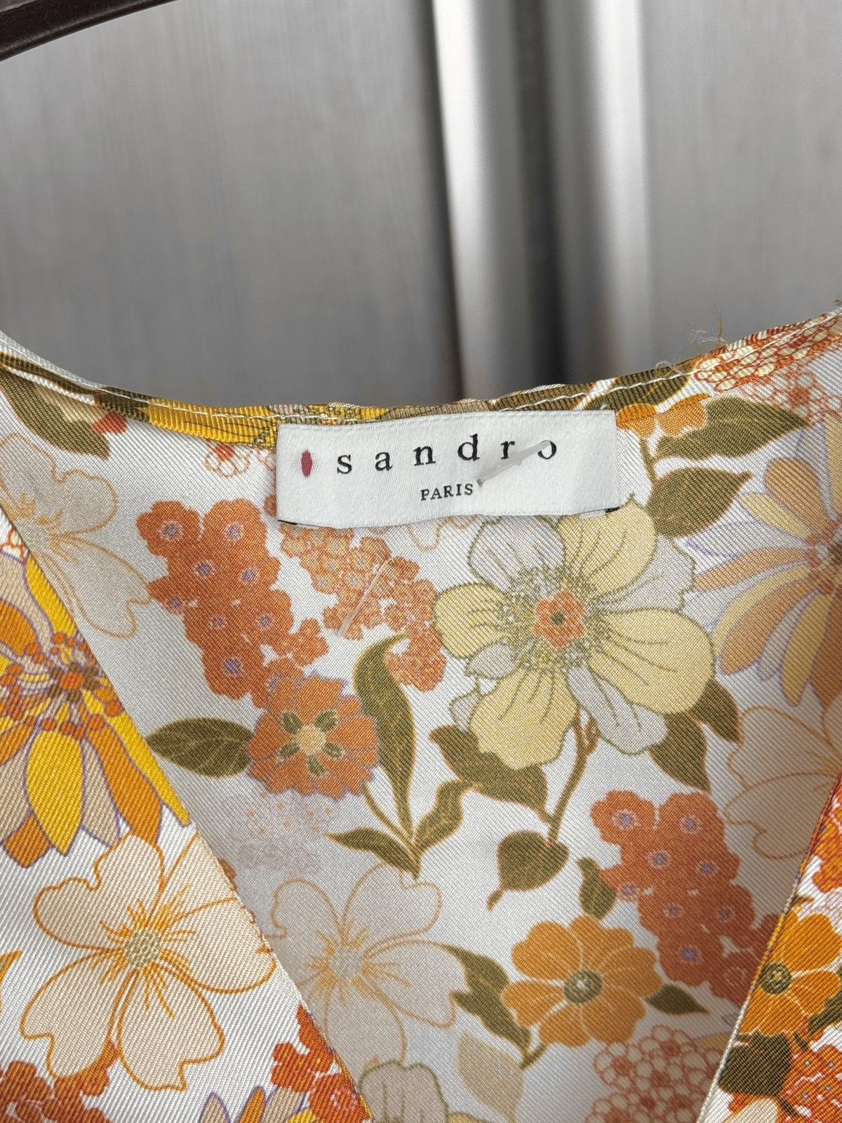 Sandro Sandro Paris Flower Floral Silk Blouse Ecru Size M / US 6-8 / IT 42-44 - 8 Thumbnail