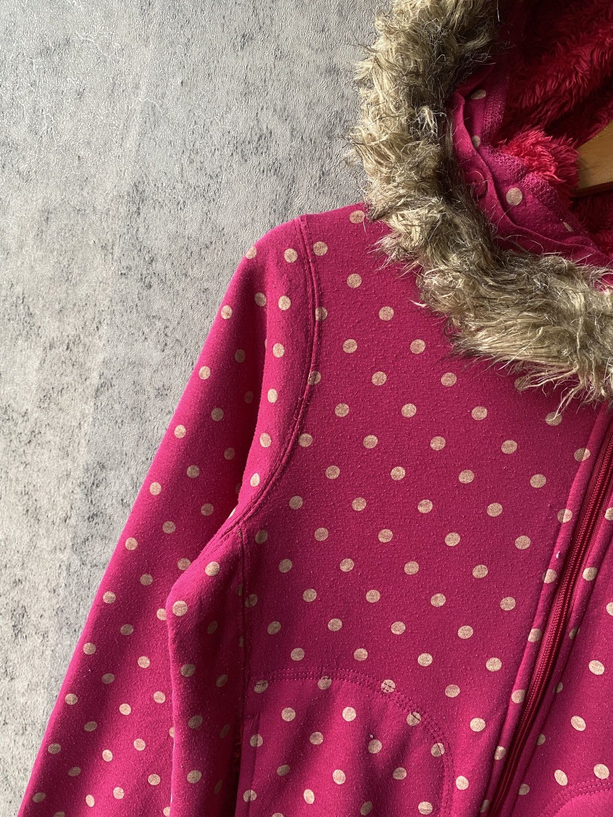Japanese Brand Polkadot Faux Fur Design Hoodie