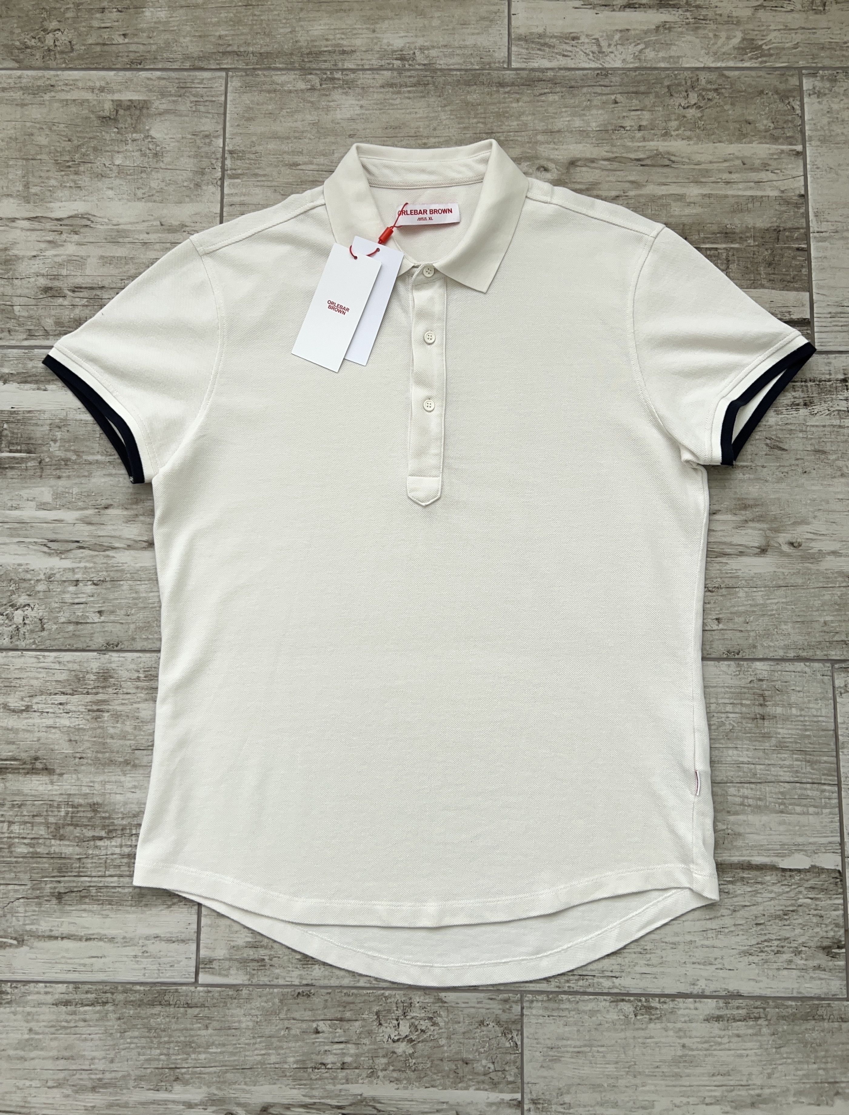 Image of Orlebar Brown Sebastian Polo T Shirt White Sand & Black Mens (Size XL)