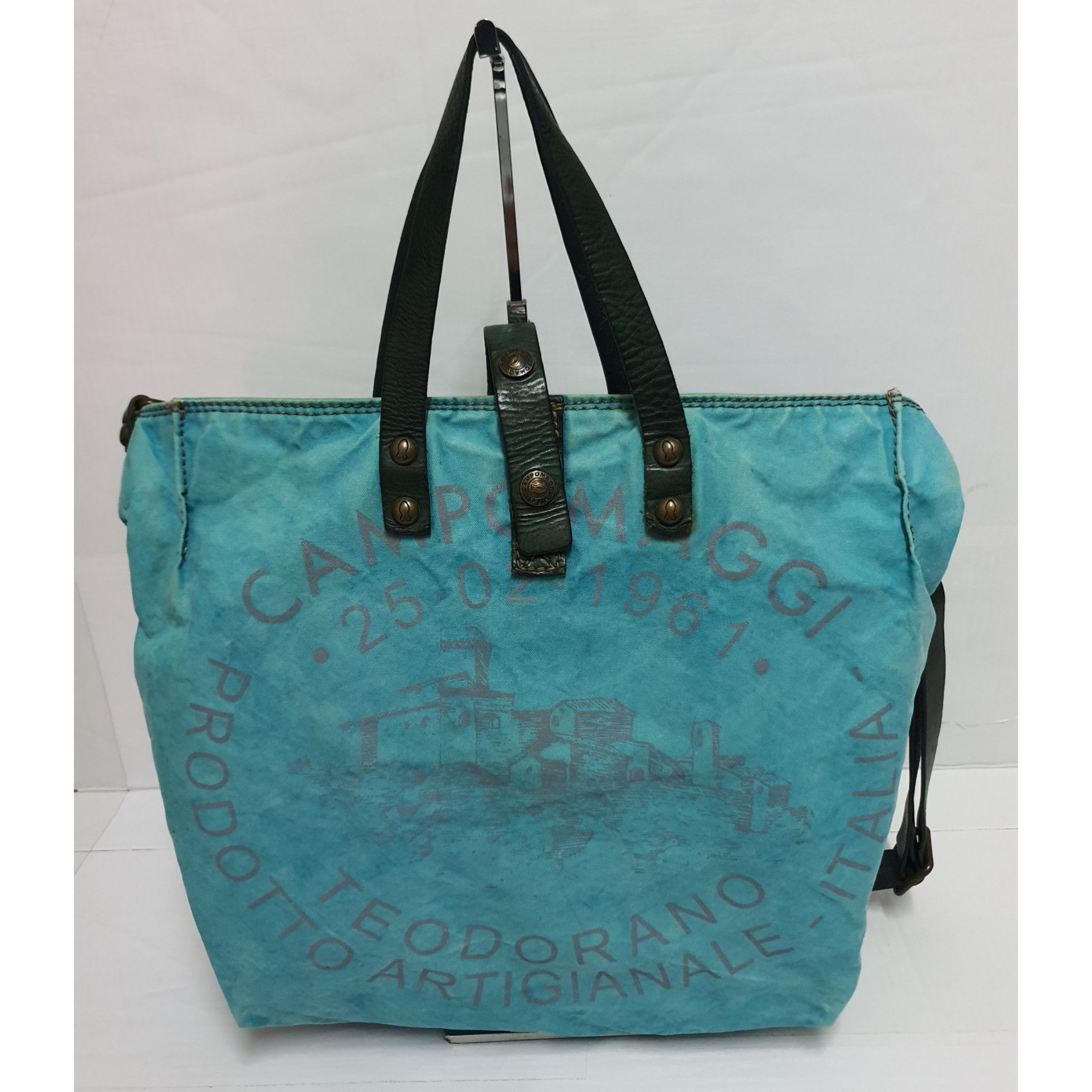 CAMPOMAGGI Ocean Blue Canvas Leather Bag ITALY