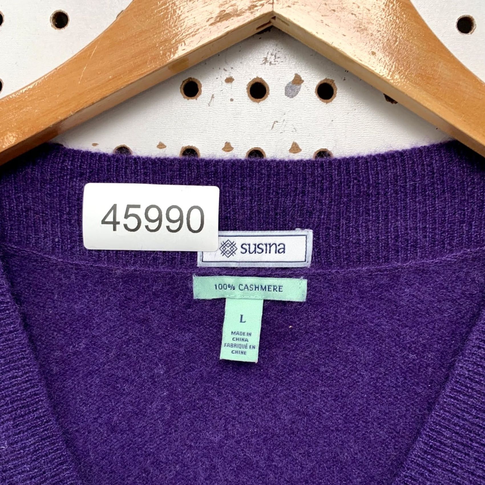 Vintage Susina 100% Cashmere Sweater Womens Large Purple V Neck 3/4 Sleeve Pullover Knit Winter Vintage Mens Womens Girls Boys Size L / US 10 / IT 46 - 5 Thumbnail