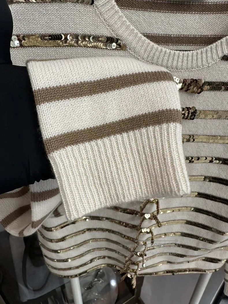 Valentino Valentino White gold sequin striped mother-of-the-row swea Size S / US 4 / IT 40 - 5 Thumbnail