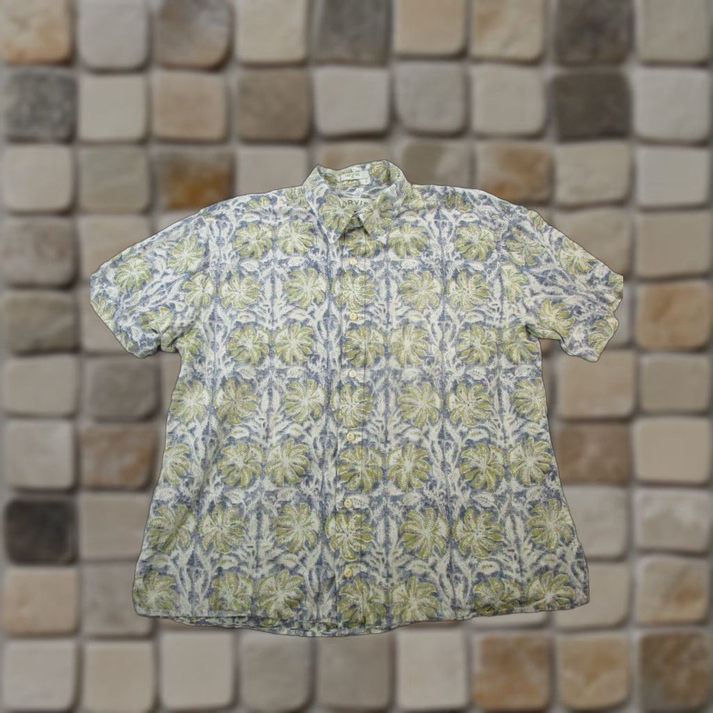 Orvis Orvis Hawaiian Shirt Mens XL Beige Green Floral Cotton Button-Up Shirt Size US XL / EU 56 / 4 - 1 Thumbnail