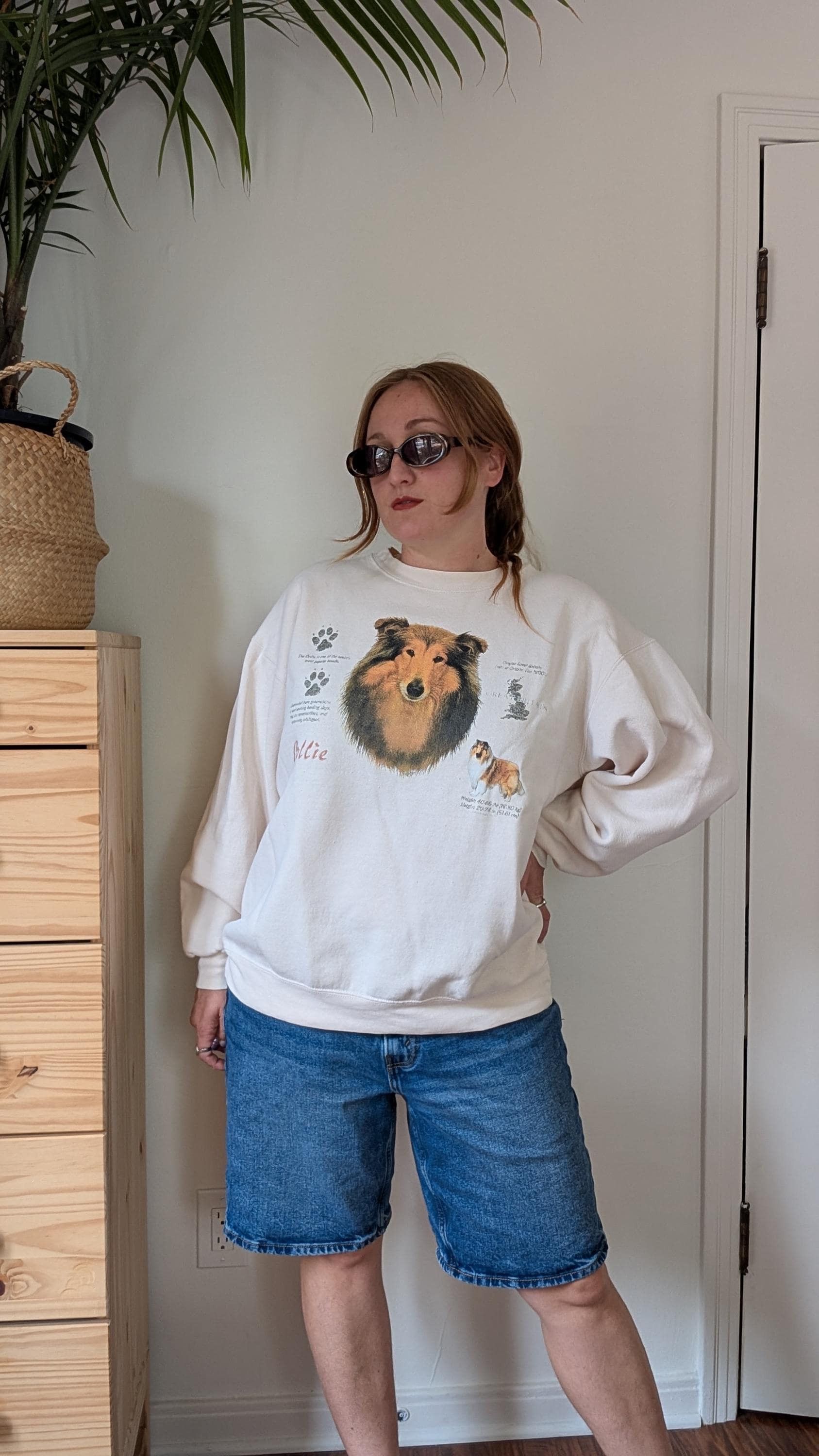 Vintage Vintage 90s Cream Collie Dog Beige Pullover Sweater Size L / US 10 / IT 46 - 1 Thumbnail