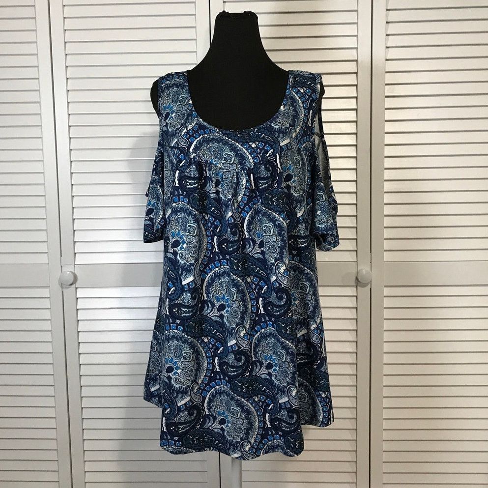 Other a.Jesdani Boho Blue Paisley Draped Flowy Tunic Blouse 2X Size XXL / US 16-18 / IT 52-54 - 1 Thumbnail