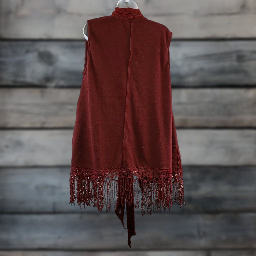 Vintage Pretty Angel Womens Sweater Vest Shirt Sleeveless Sz S Red Fringe Linen Blend 42% Linen 38% Polyester 20% Cotton Womens Size S / US 4 / IT 40 - 1 Thumbnail
