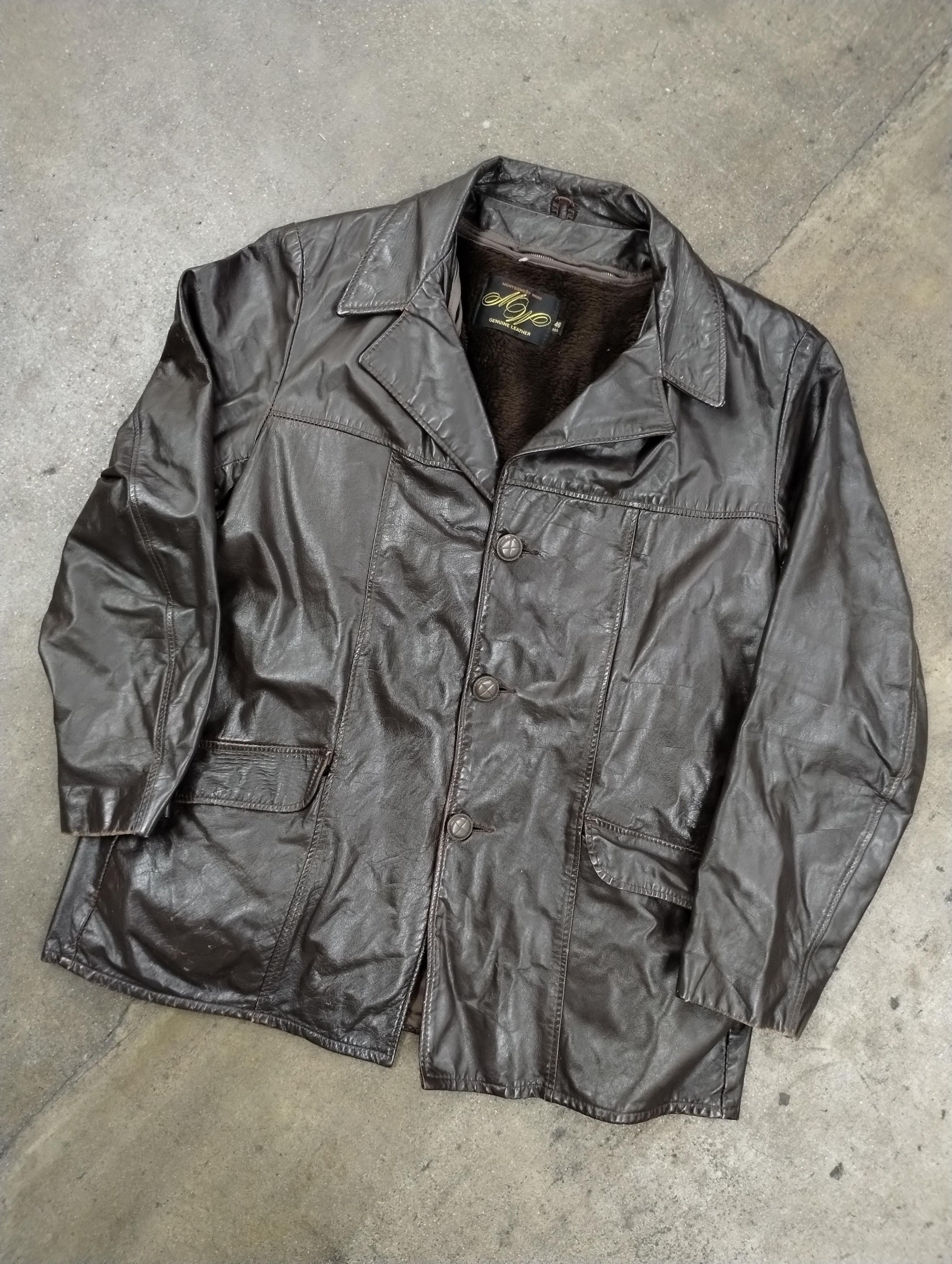 Vintage Vintage Montgomery Ward Fleece Lined Leather Jacket Size US XL / EU 56 / 4 - 1 Thumbnail