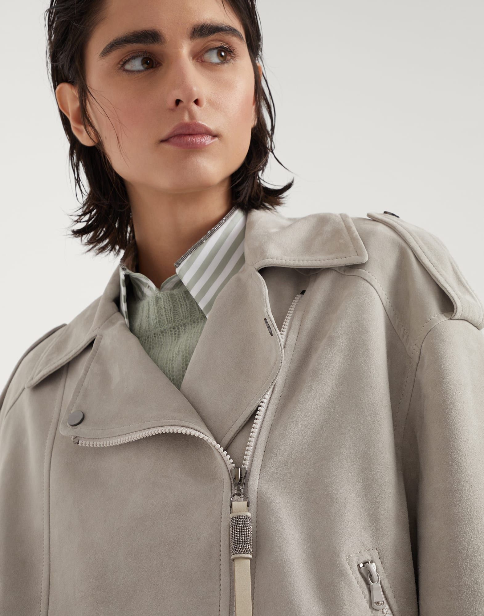 Brunello Cucinelli o1la1rc1a0425 Leather Jacket in Grey Size S / US 4 / IT 40 - 6 Thumbnail