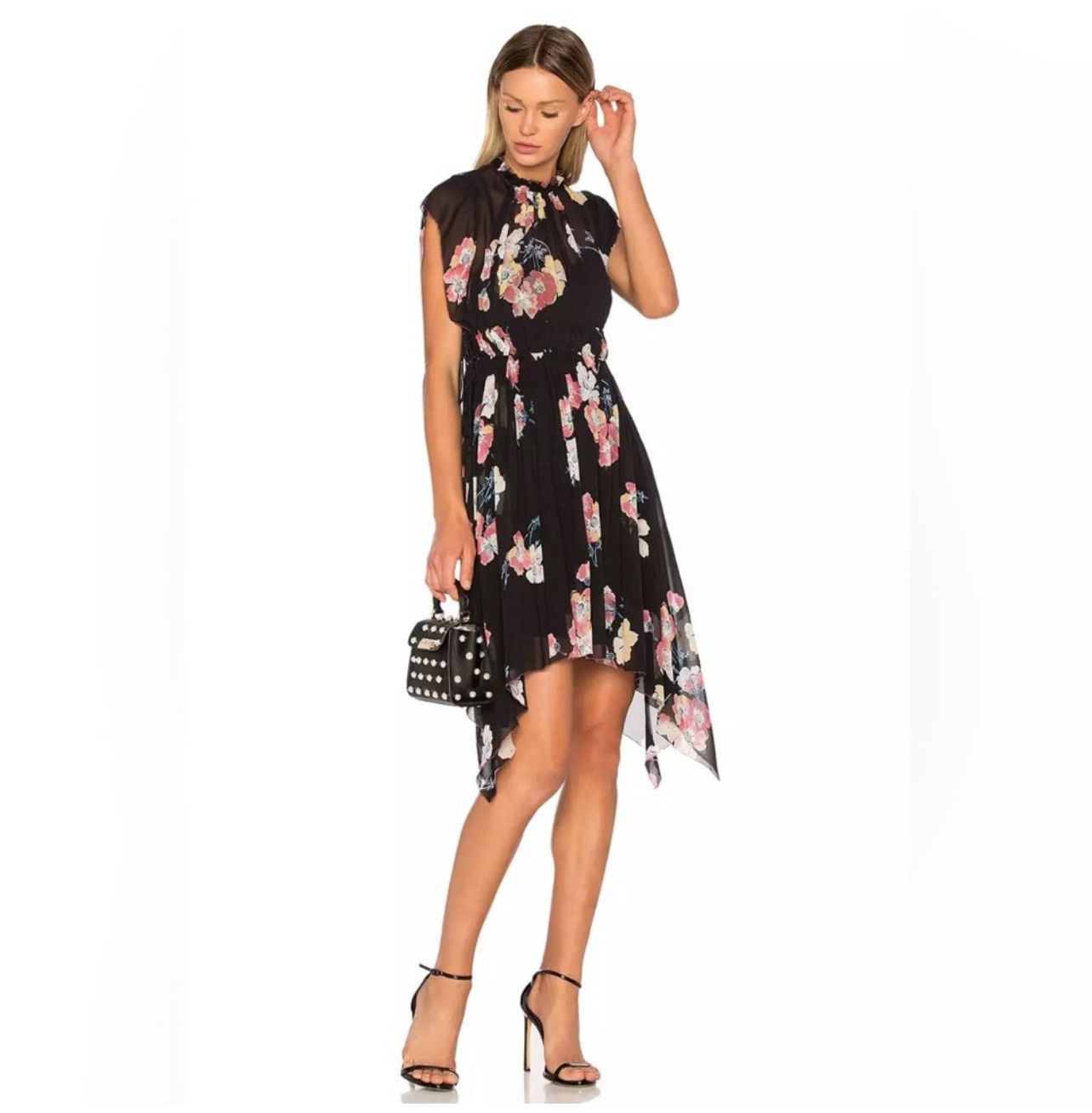 Ulla Johnson Ulla Johnson Luisa Black Silk Floral Asymmetric Dress Size XS / US 0-2 / IT 36-38 - 2 Thumbnail