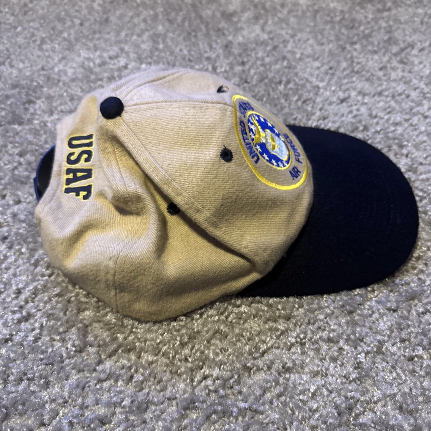 Vintage VINTAGE Air force USAF Military Snapback Hat Cap Beige Mens One Size Cap Hat Beige USAF Military Snapback Men Size ONE SIZE - 4 Thumbnail