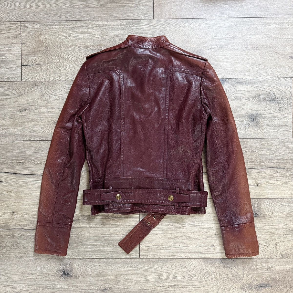 Gucci Gucci Burgundy Leather Jacket Biker by Tom Ford Y2K Size XS / US 0-2 / IT 36-38 - 10 Thumbnail