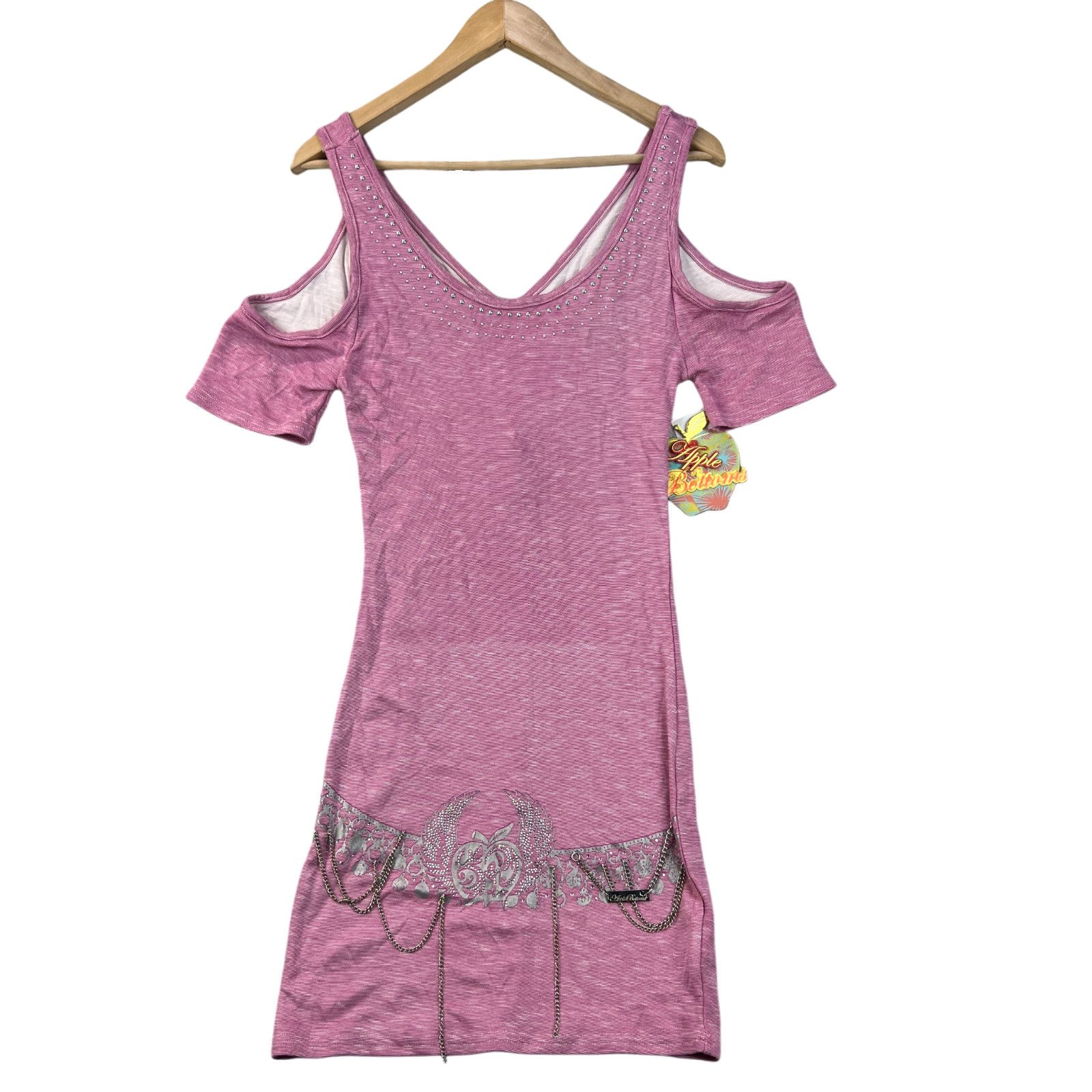 Other Vintage Apple Bottom Bodycon Med Dress Cold Shoulder Y2K Size M / US 6-8 / IT 42-44 - 2 Thumbnail