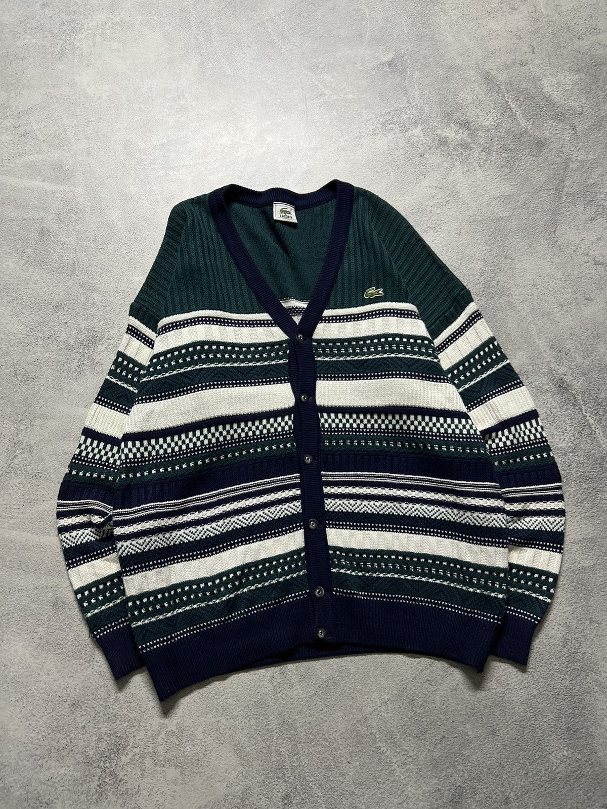 Lacoste × Vintage Vintage Y2k Lacoste Acrylic Striped Cardigan Sweater 00’s Size US M / EU 48-50 / 2 - 1 Thumbnail