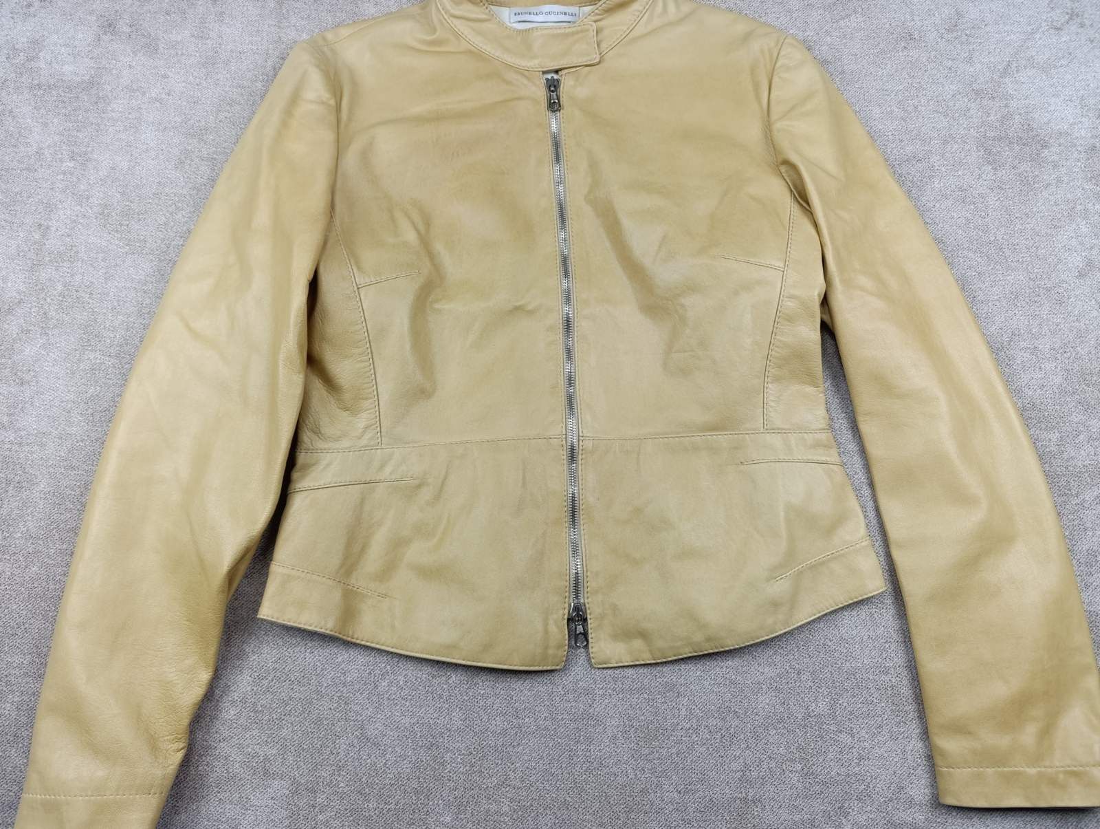 Brunello Cucinelli BRUNELLO CUCINELLI WOMENS LEATHER JACKET WHITE CREAM Size L / US 10 / IT 46 - 4 Thumbnail