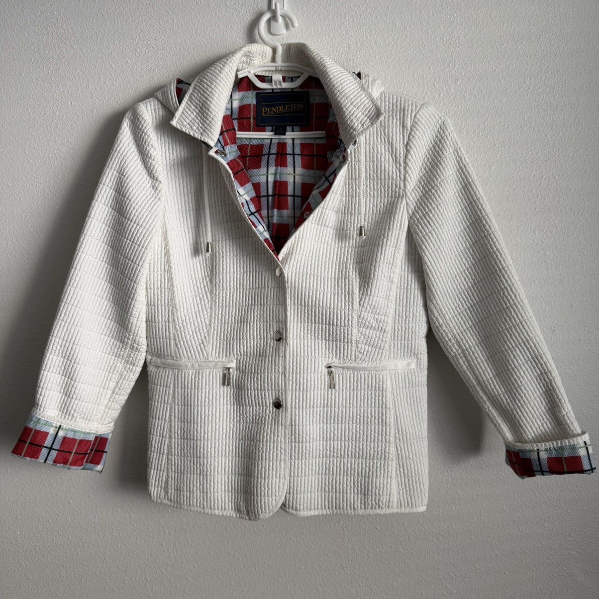 Pendleton Pendleton Womens Small White Hooded Jacket Coat Button Front Size S / US 4 / IT 40 - 1 Thumbnail