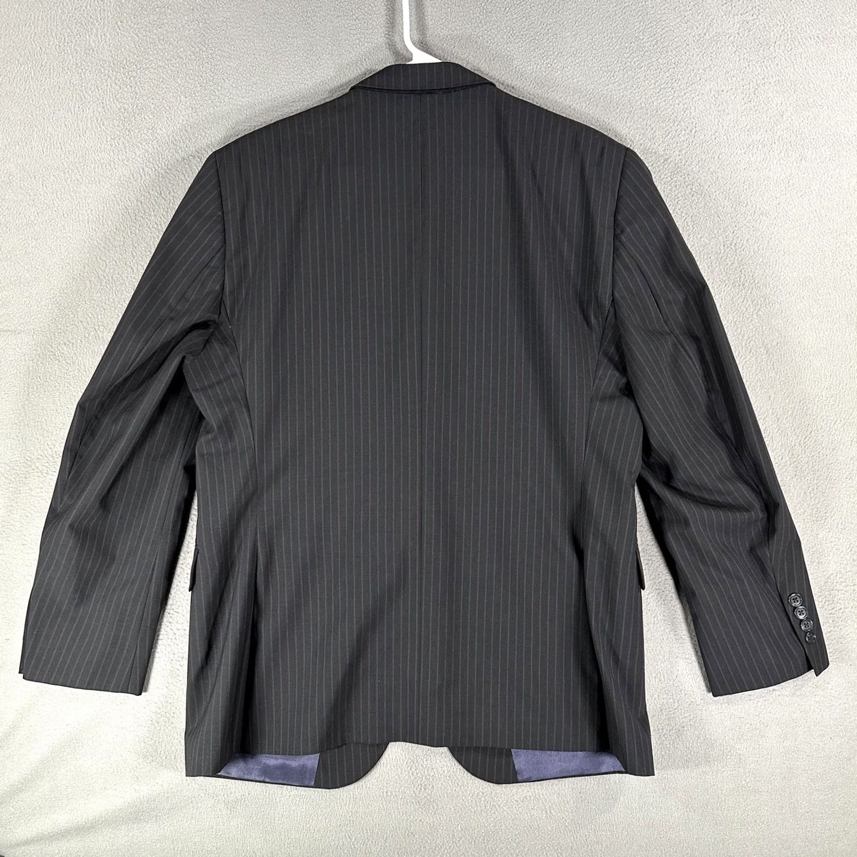 Jack Victor Jack Victor Blazer Mens 44R Black Wool Striped Notch Lapel Single-Breasted Two-Button Front Flat Front Double-Vented Coat Jacket Size 44R - 2 Thumbnail
