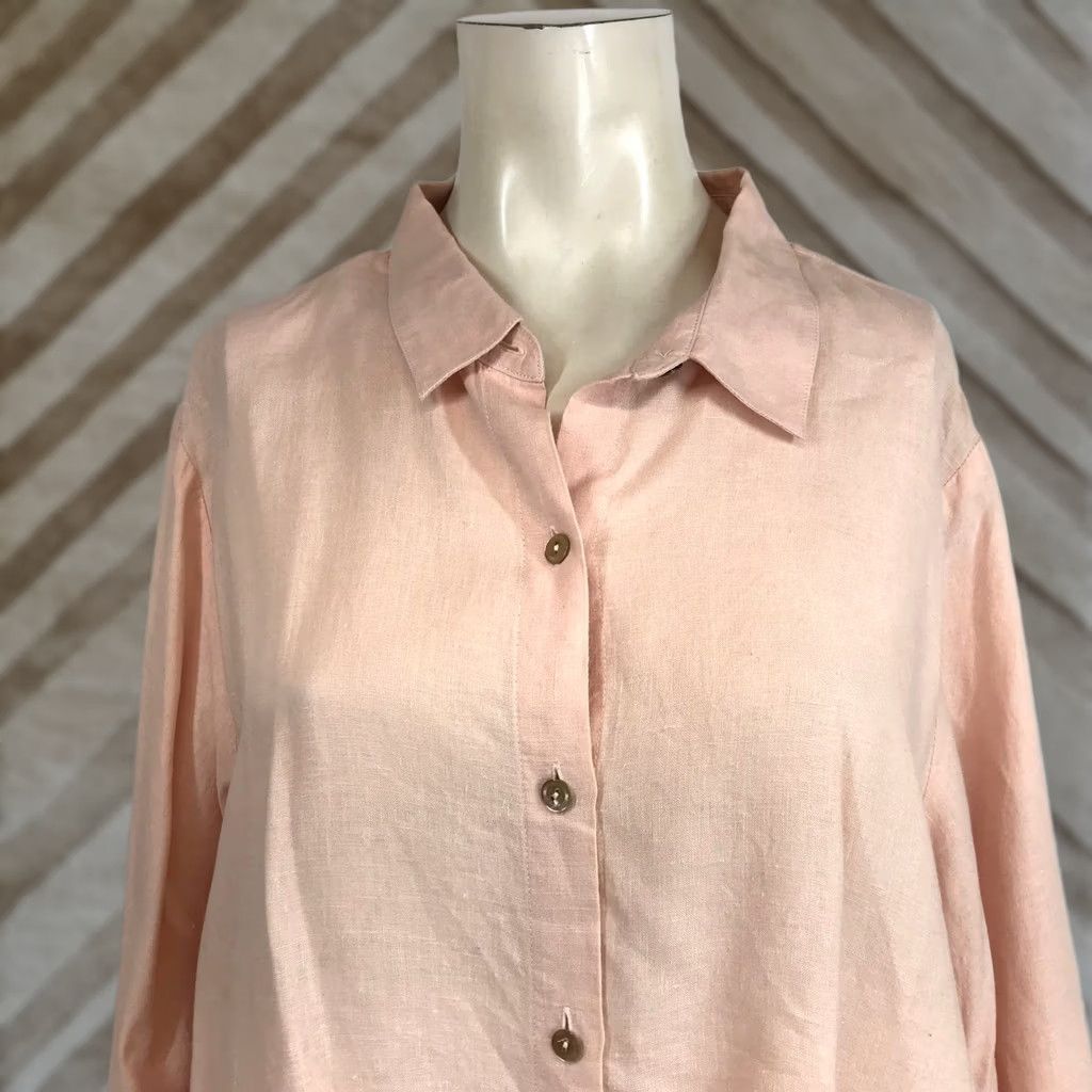 Eileen Fisher Eileen Fisher Womens Pink Linen Blend Button Up Shirt 3/4 Sleeve Collared Top Size L / US 10 / IT 46 - 1 Thumbnail