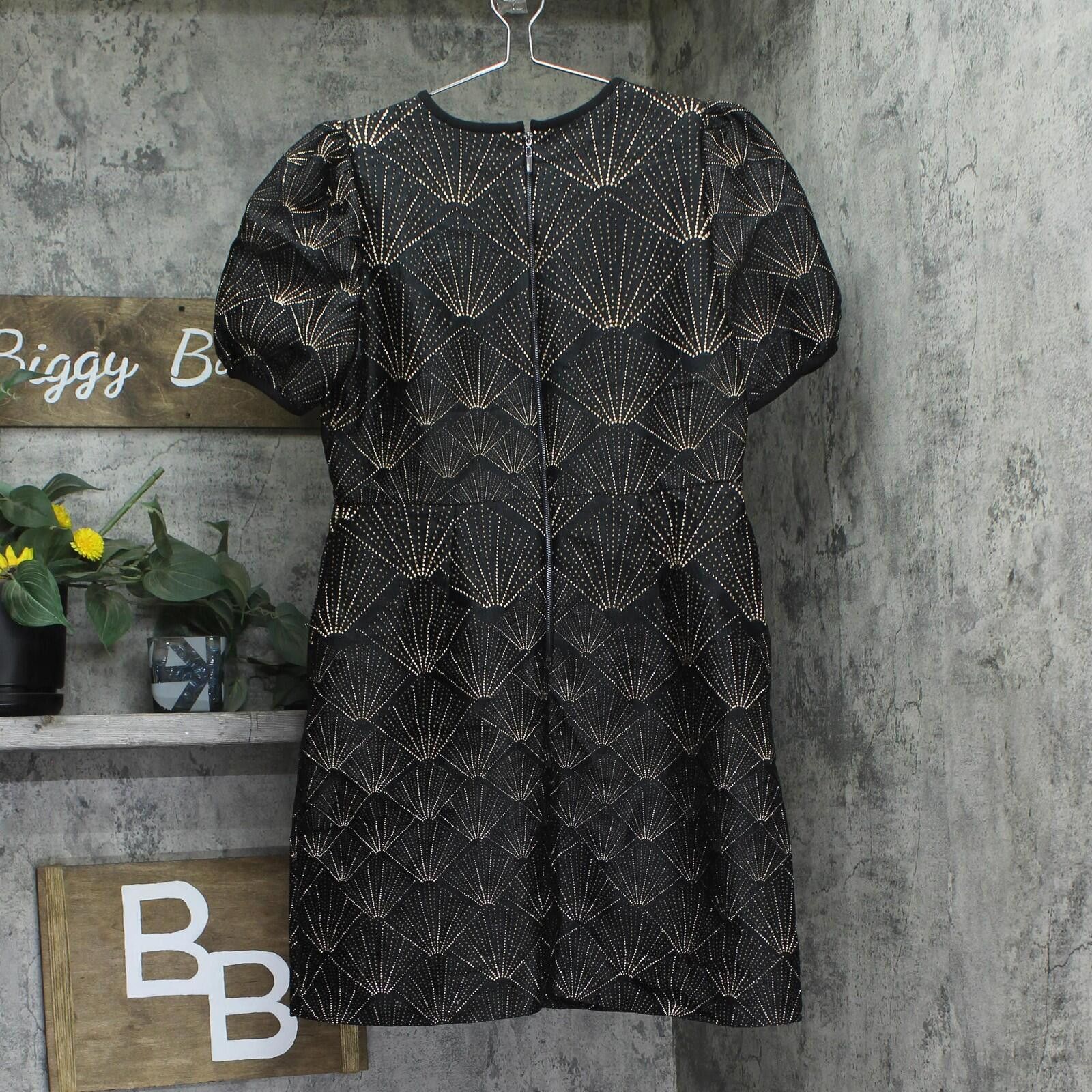 DKNY New Dkny Jewel Neck Mini Fit And Flare Dress Black/gold 12 Size XL / US 12-14 / IT 48-50 - 2 Thumbnail