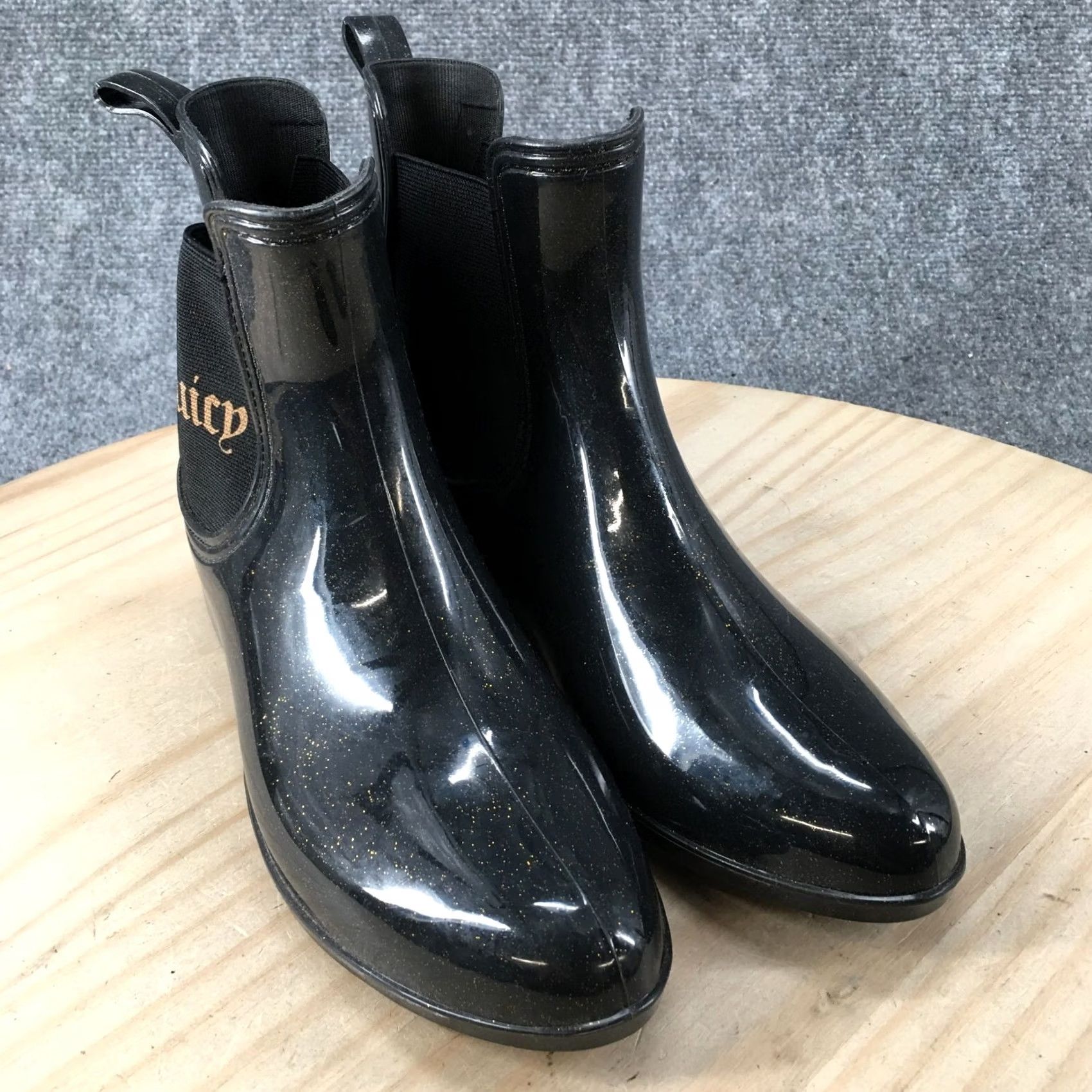 Juicy Couture Juicy Couture Boots Womens 7 Glitter Chelsea Rain Ankle Booties Black Pull On Size US 7 / IT 37 - 3 Thumbnail