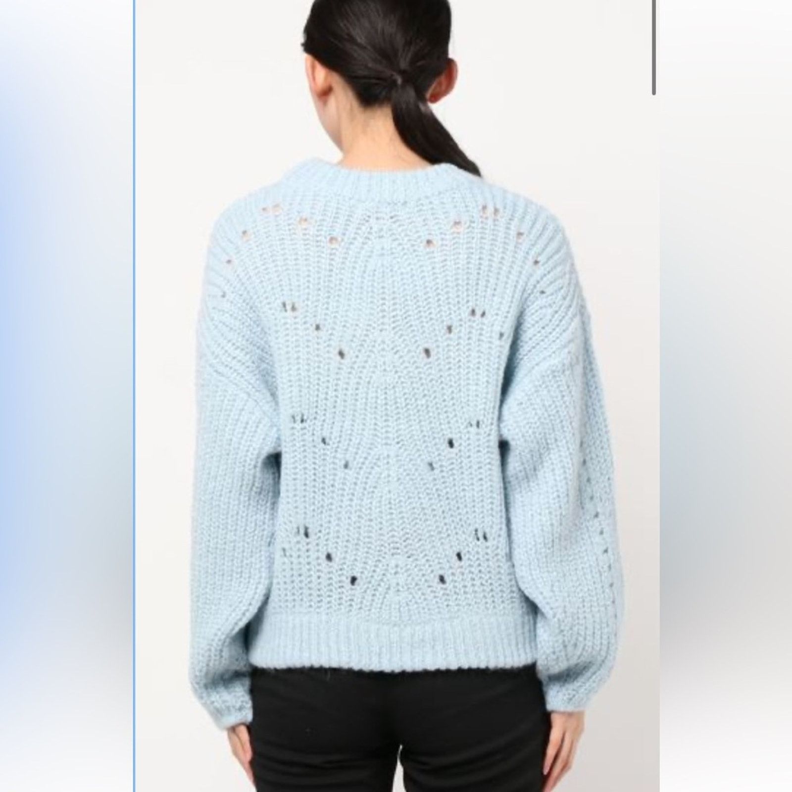 MOUSSY MOUSSY $320 Pale Blue Eyelet Volume Sleeve Sweater sz 1 Sm Size S / US 4 / IT 40 - 14 Thumbnail