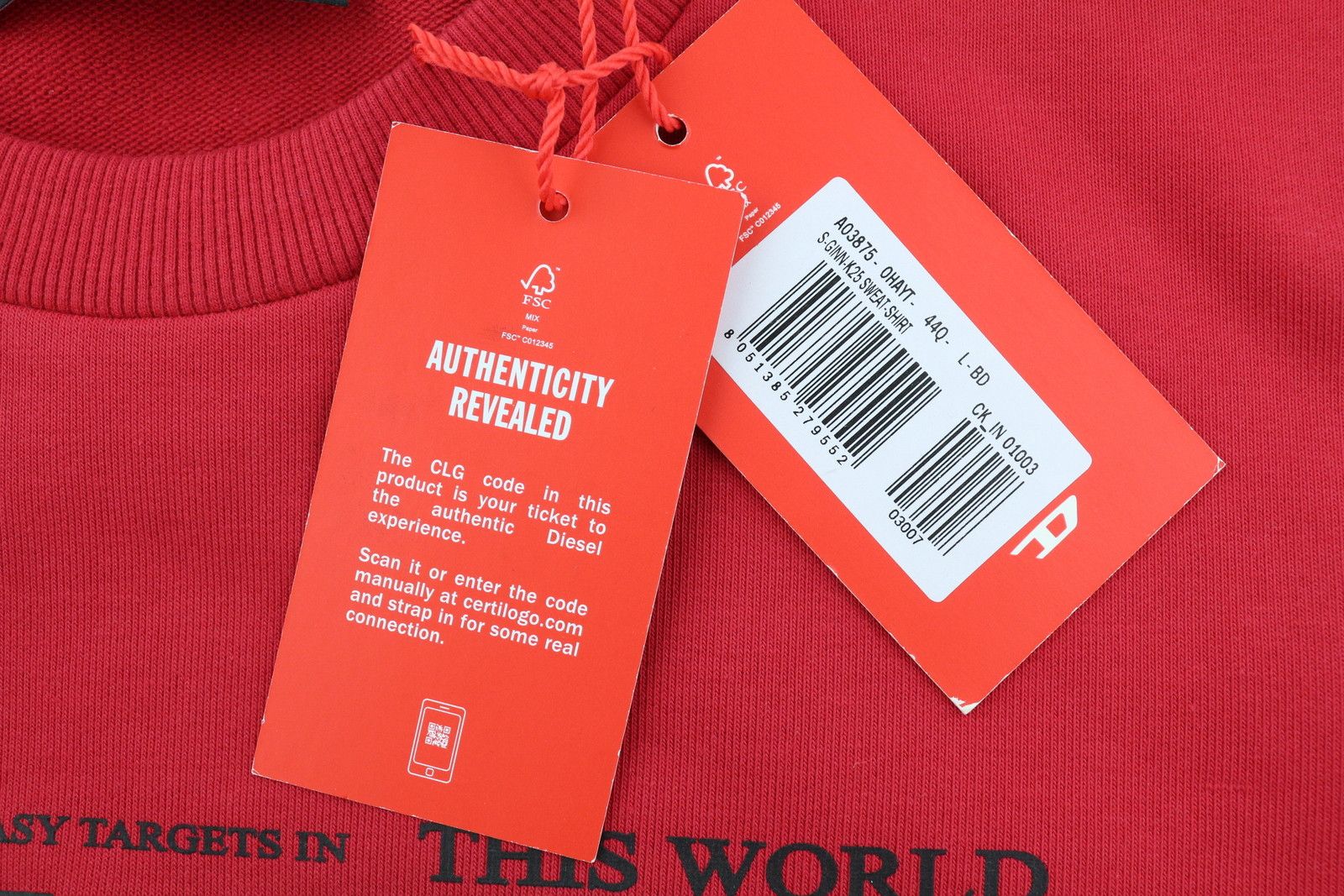 Diesel S-GINN-K25 L Red Front Logo Sweatshirt 41018 Size US L / EU 52-54 / 3 - 7 Thumbnail