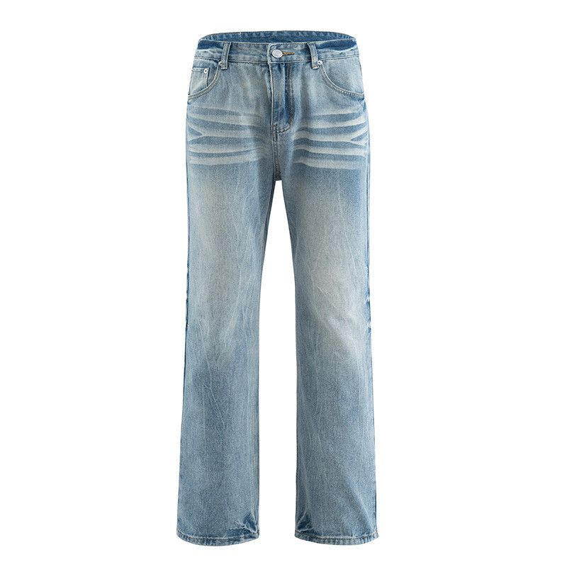 Jean American retro washed distressed straight leg wide-leg jeans Size US 32 / EU 48 - 1 Thumbnail