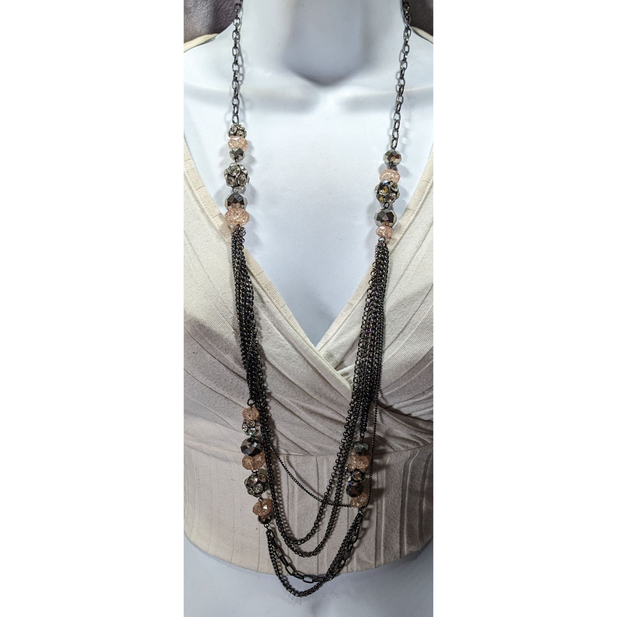 Vera Wang Vera Wang Gunmetal And Pink Glass Layered Station Necklace Size ONE SIZE - 5 Thumbnail