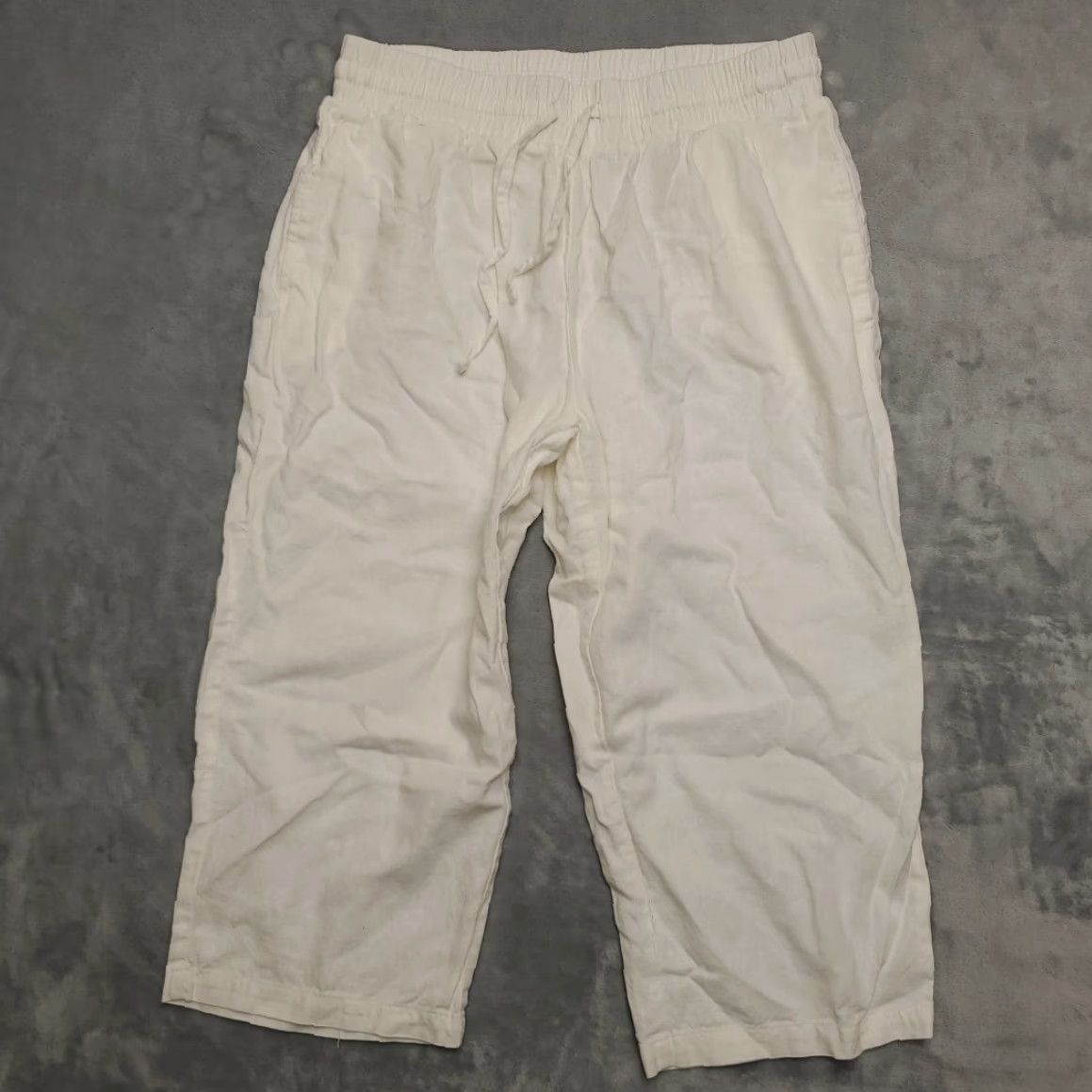 Vintage Linen Blend Pants Womens M White Cropped Summer Resort Comfort Capri Drawstring Size 32" / US 10 / IT 46 - 2 Thumbnail