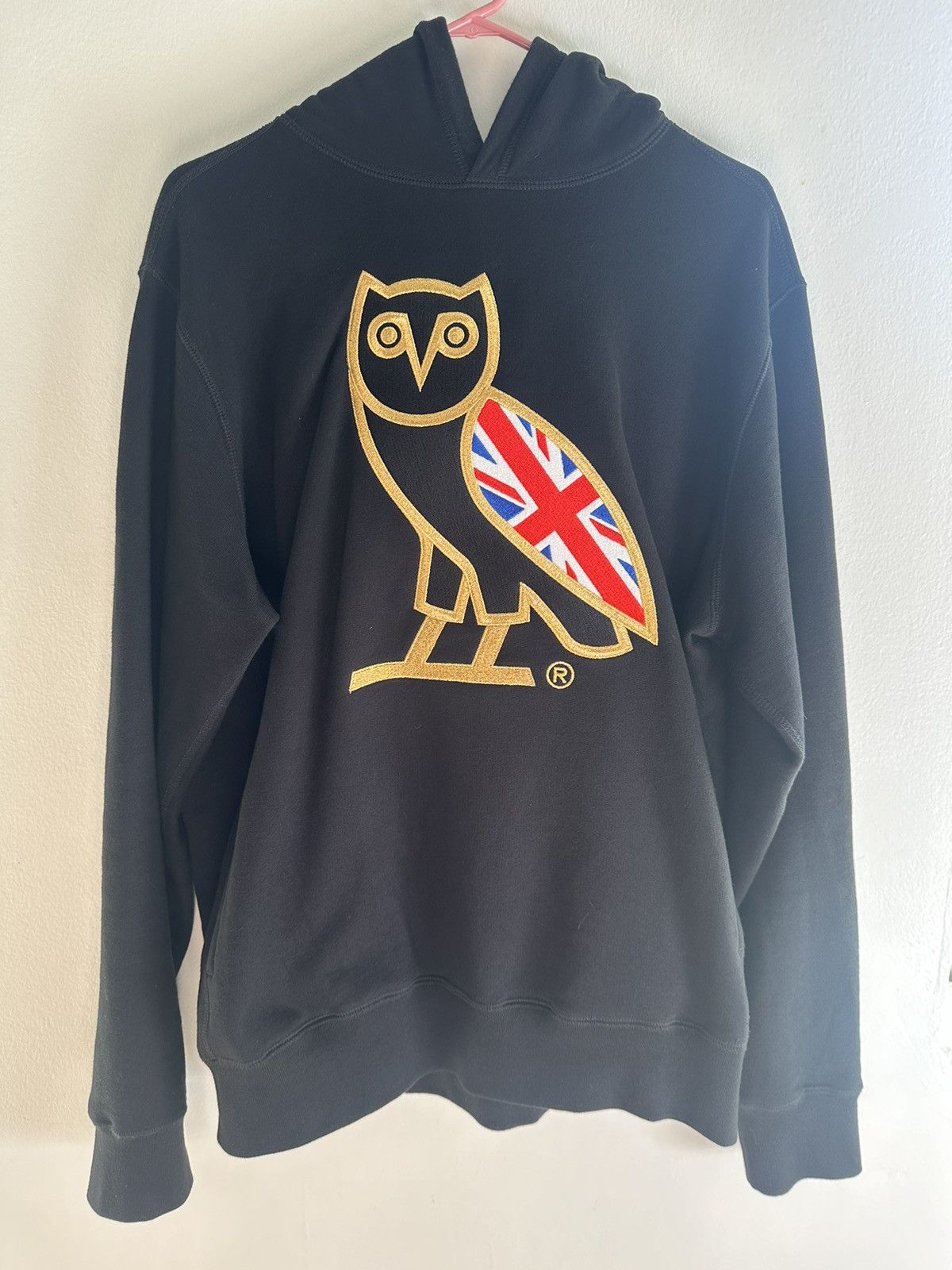 image of Drake Ovo Uk OG Owl Hoodie London British Flag Black Gold, Men's (Size Large)