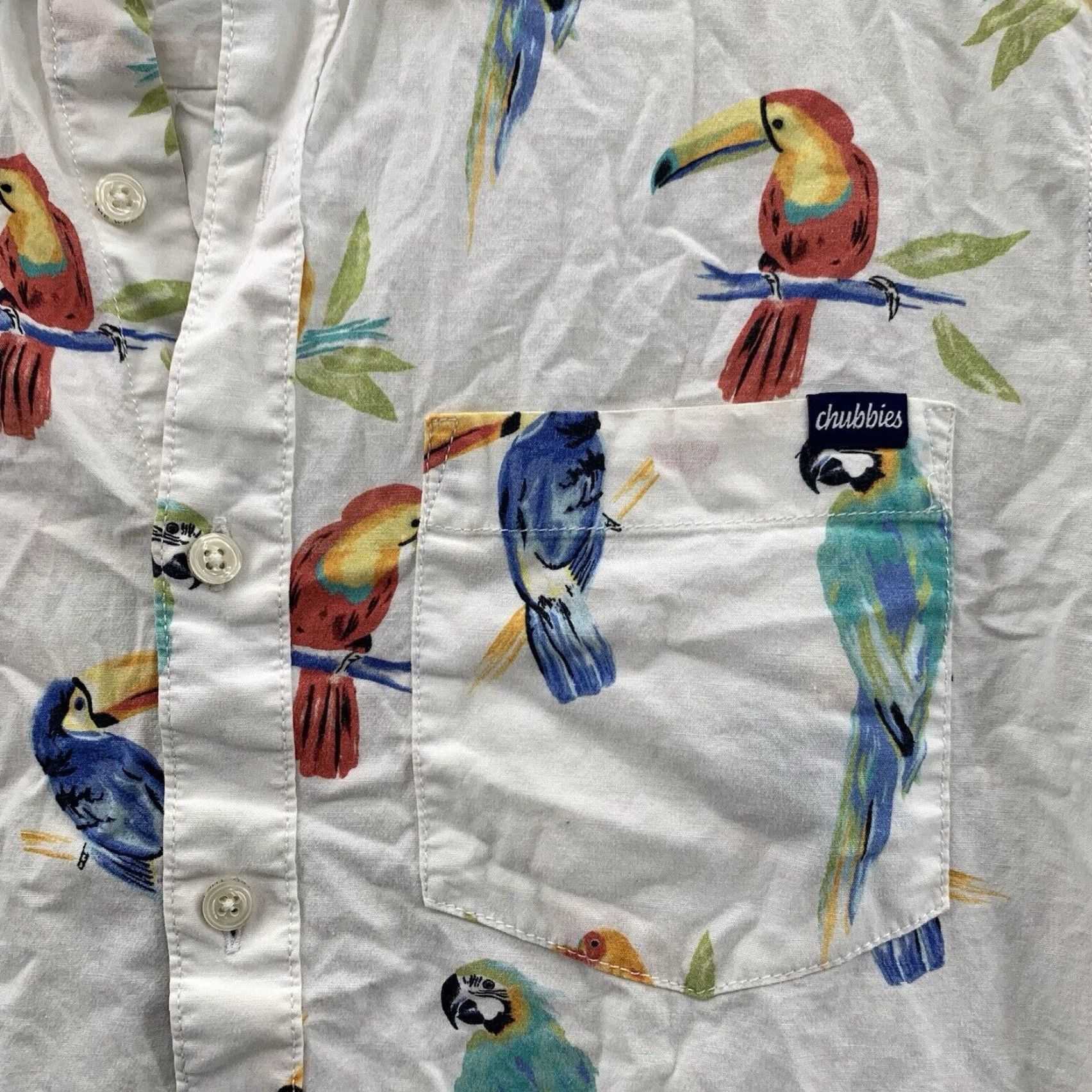 Chubbies Chubbies Shirt Mens Medium White Tropical Bird Print Surf Camp Preppy Size US M / EU 48-50 / 2 - 2 Thumbnail