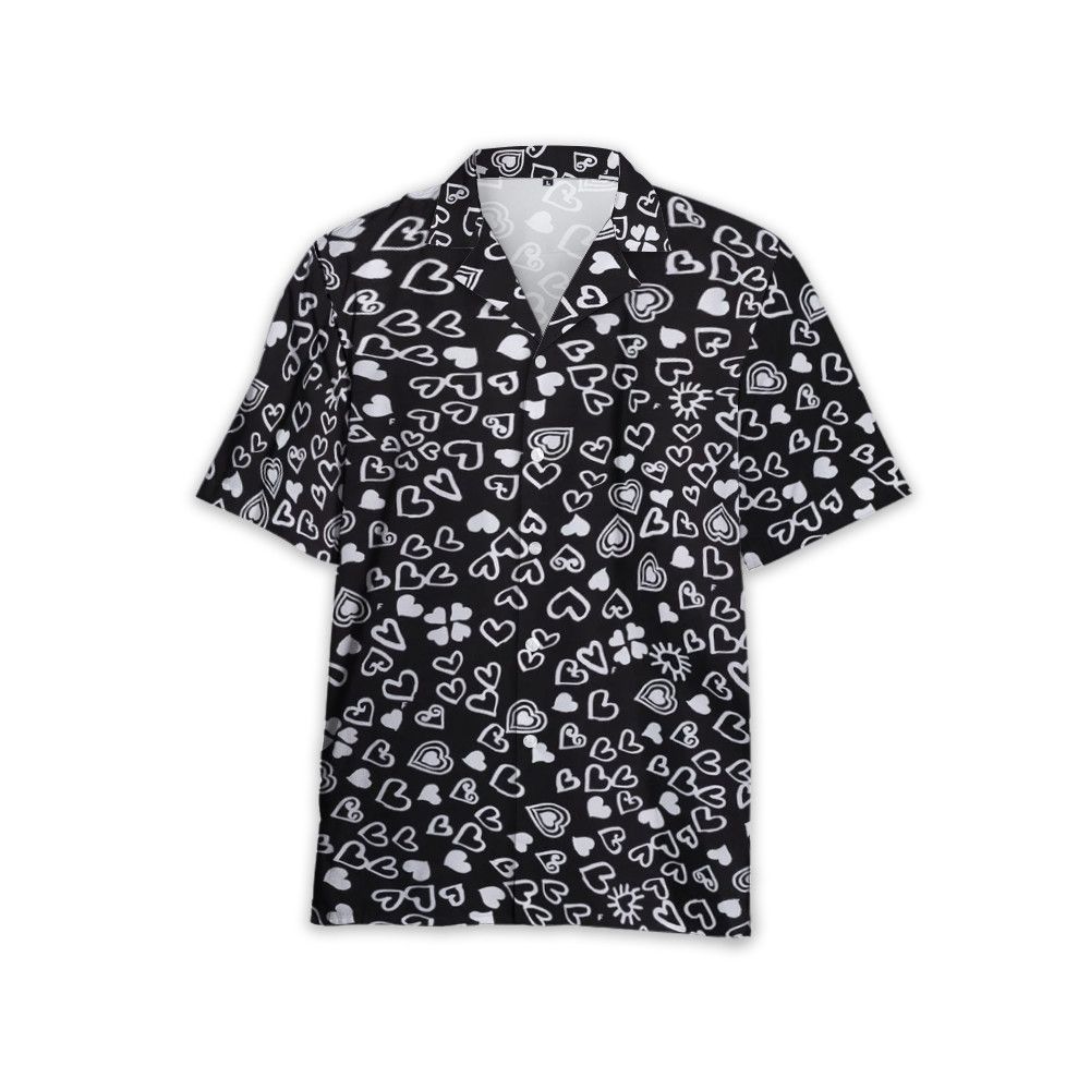 Designer Black Heart-Print Short-Sleeve Shirt Size US M / EU 48-50 / 2 - 1 Thumbnail