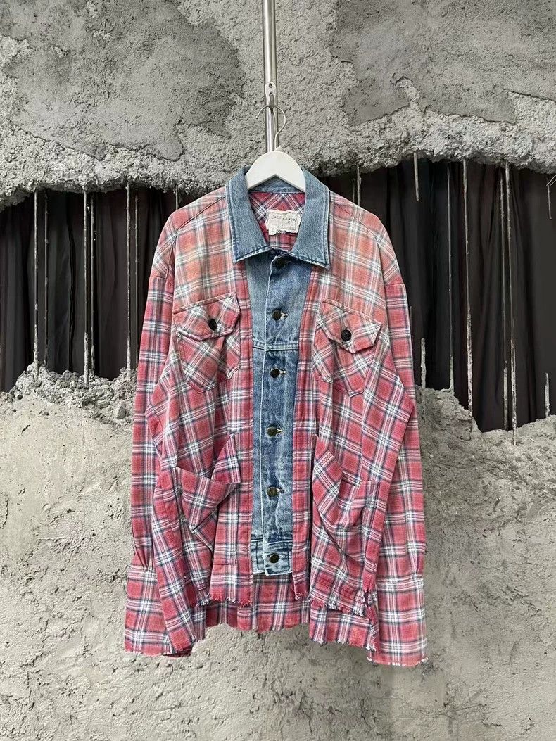 Greg Lauren Plaid Shirt with Denim Detail-dmc