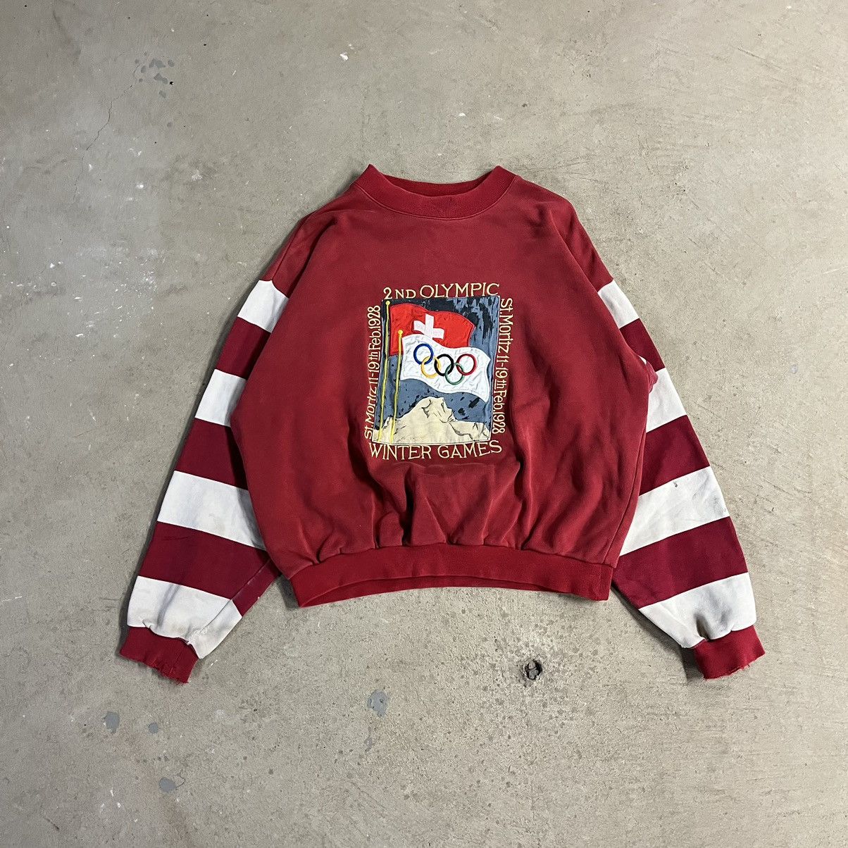 image of Vintage 90's 2Nd Olympic Winter Games Adidas Crewneck in Red, Men's (Size Small)