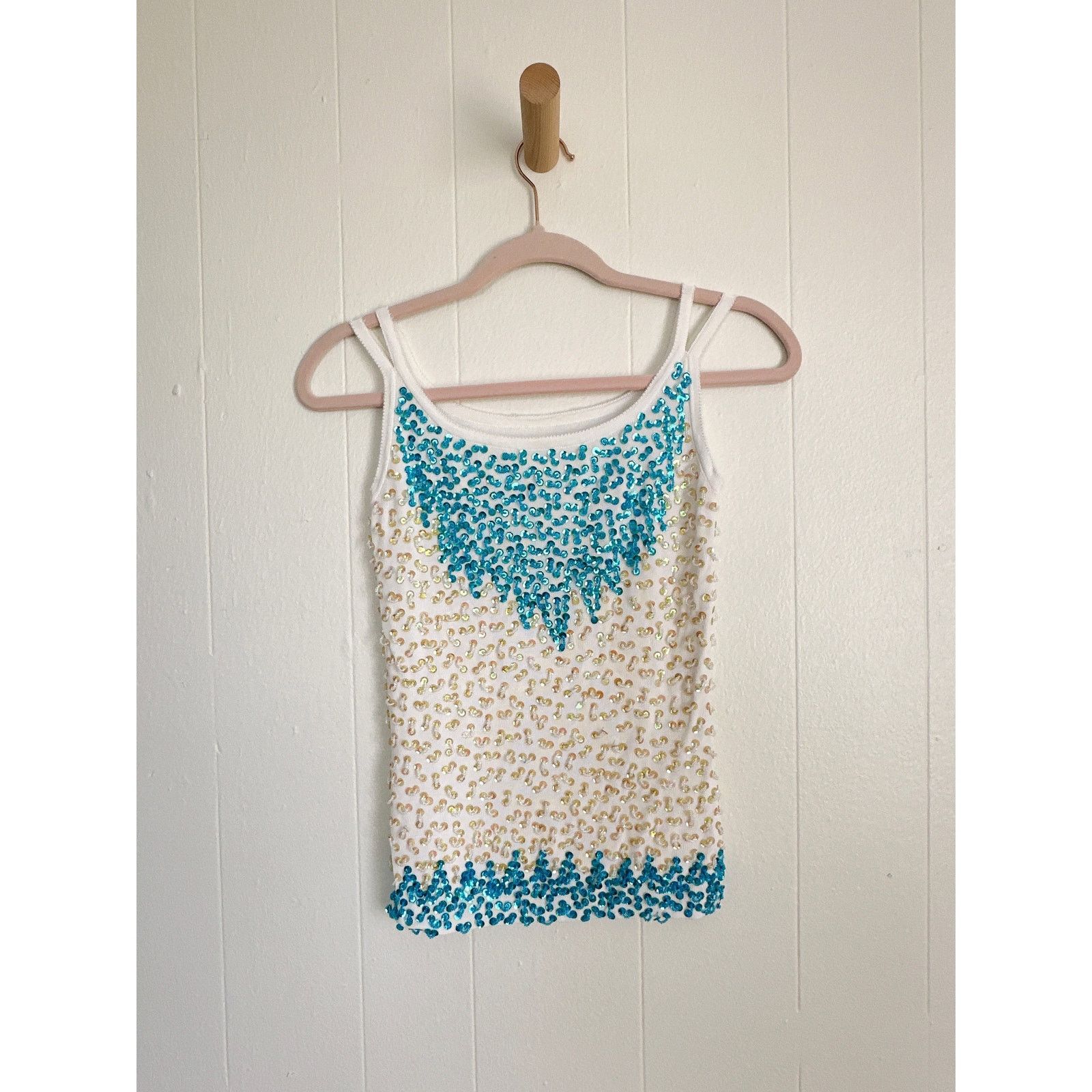 Handmade VTG 90s Artisanal Hand-Sewn Beaded Sequin Ribbed Top - S Size S / US 4 / IT 40 - 1 Thumbnail