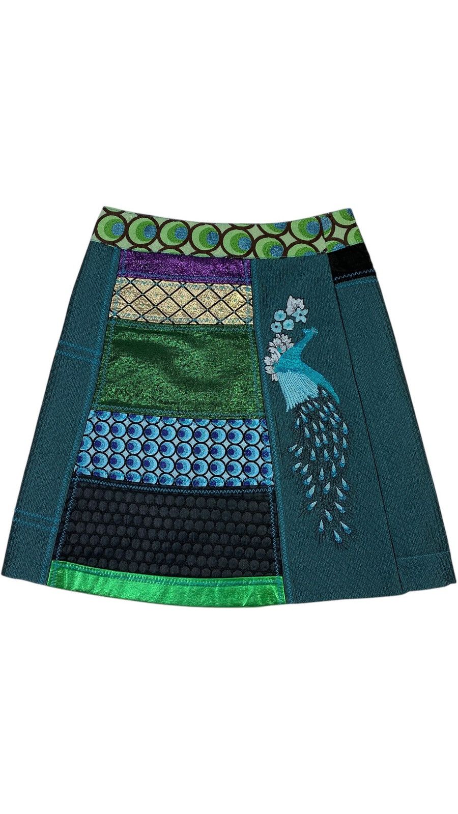 Desigual LASTDROP🔥 Desigual Galactic Tour Y2K Patchwork Peacock Skirt Size 28" / US 6 / IT 42 - 3 Thumbnail