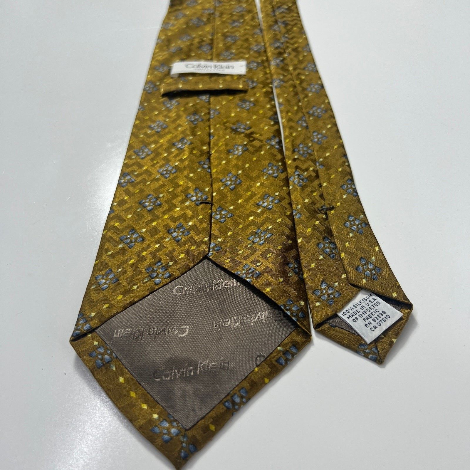 Calvin Klein Calvin Klein Collection Men Tie Gold 100% Silk Woven Necktie Size ONE SIZE - 2 Thumbnail
