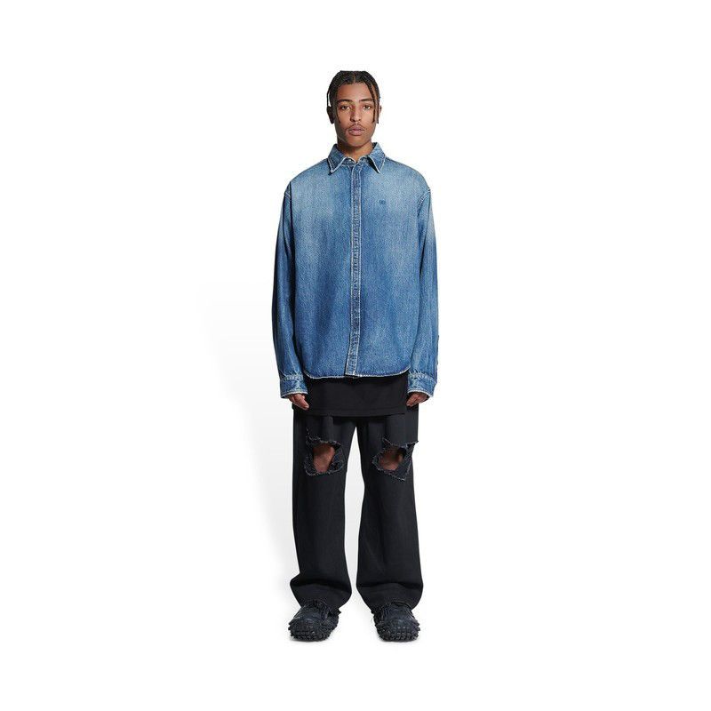 Balenciaga o1w1db11125 BB Shirt Large Fit in Blue Size US L / EU 52-54 / 3 - 3 Thumbnail