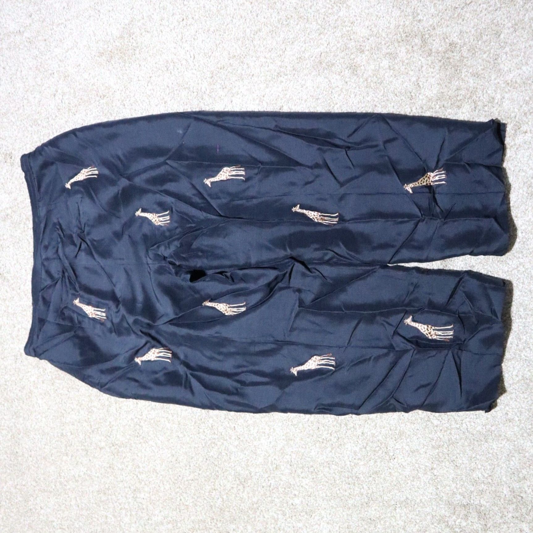 Vintage SILKLAND Women's Black 100% Silk Embroidered Giraffe Crop Pants Size 14 Size 36" / US 14 / IT 50 - 7 Thumbnail