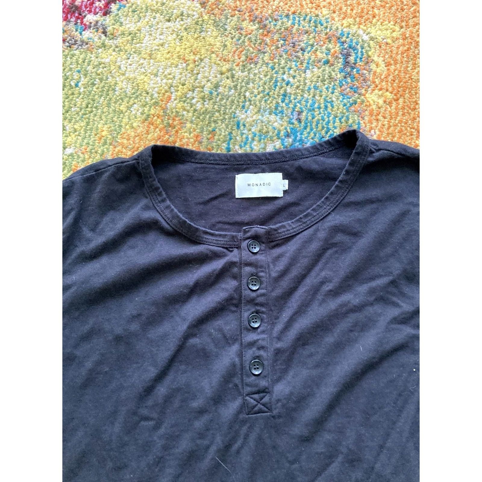 Vintage Monadic Shirt Mens Long Sleeve Henley Black L USA Made Minimalist Size US L / EU 52-54 / 3 - 2 Thumbnail